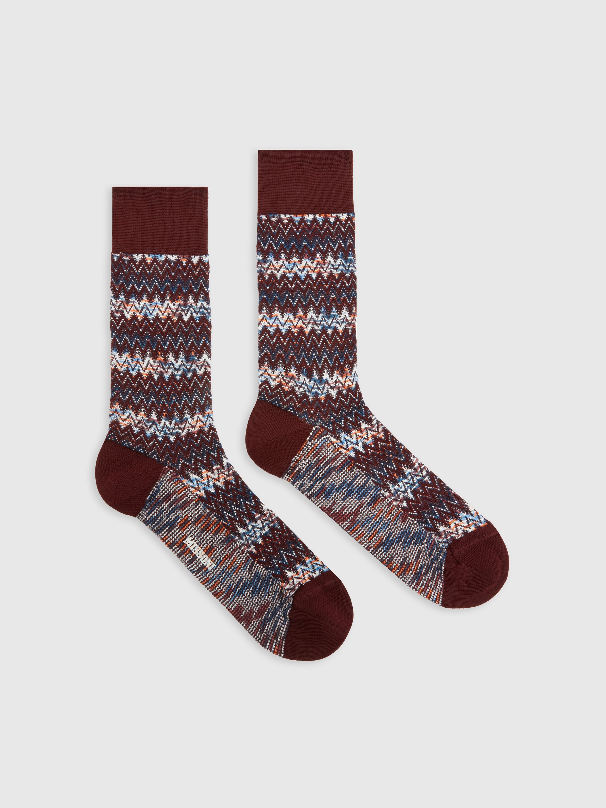 Cotton blend short socks with chevron pattern, Multicoloured  - 0