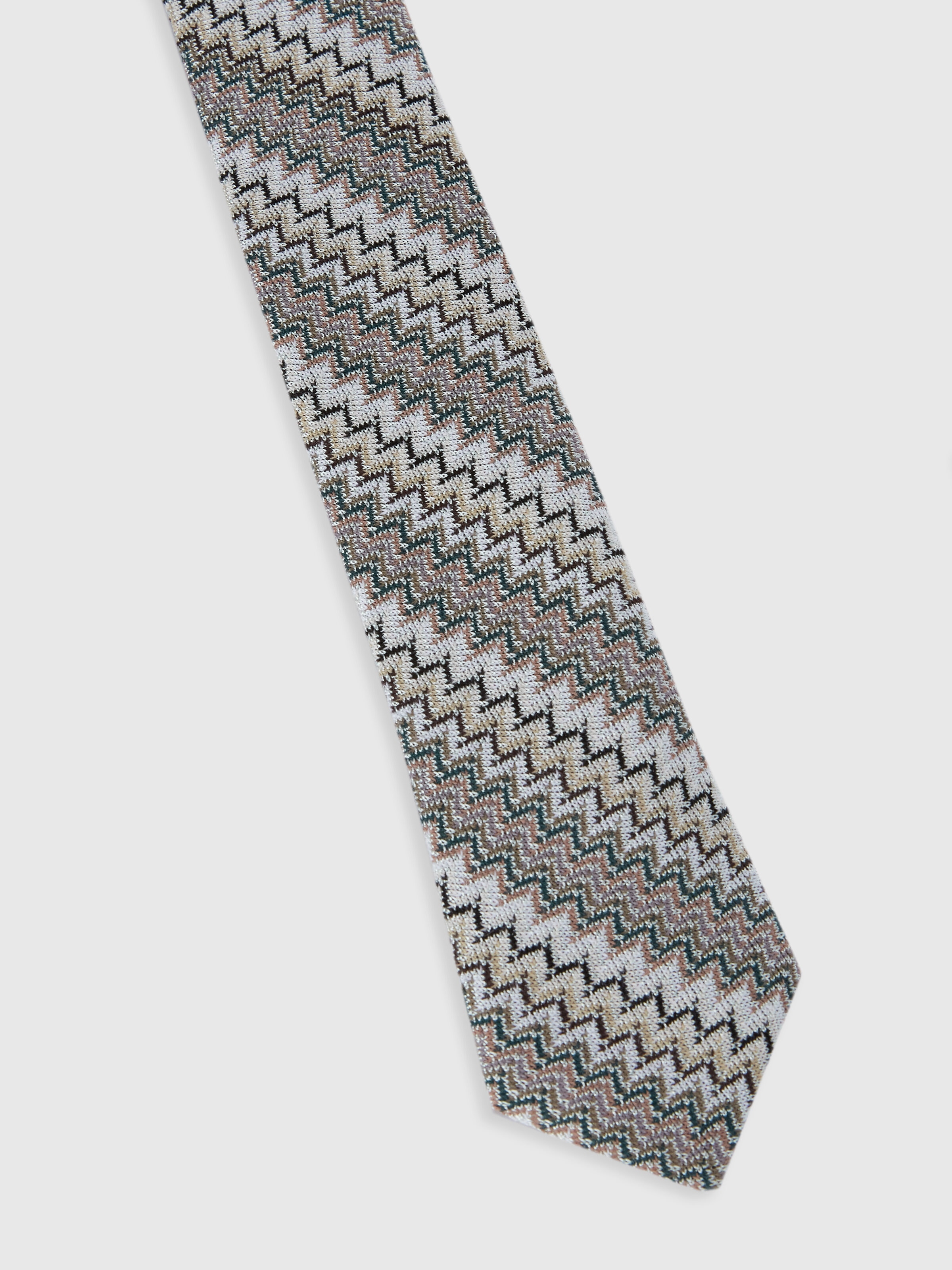 Tie in viscose and cotton with zigzag pattern, Multicoloured  - 1