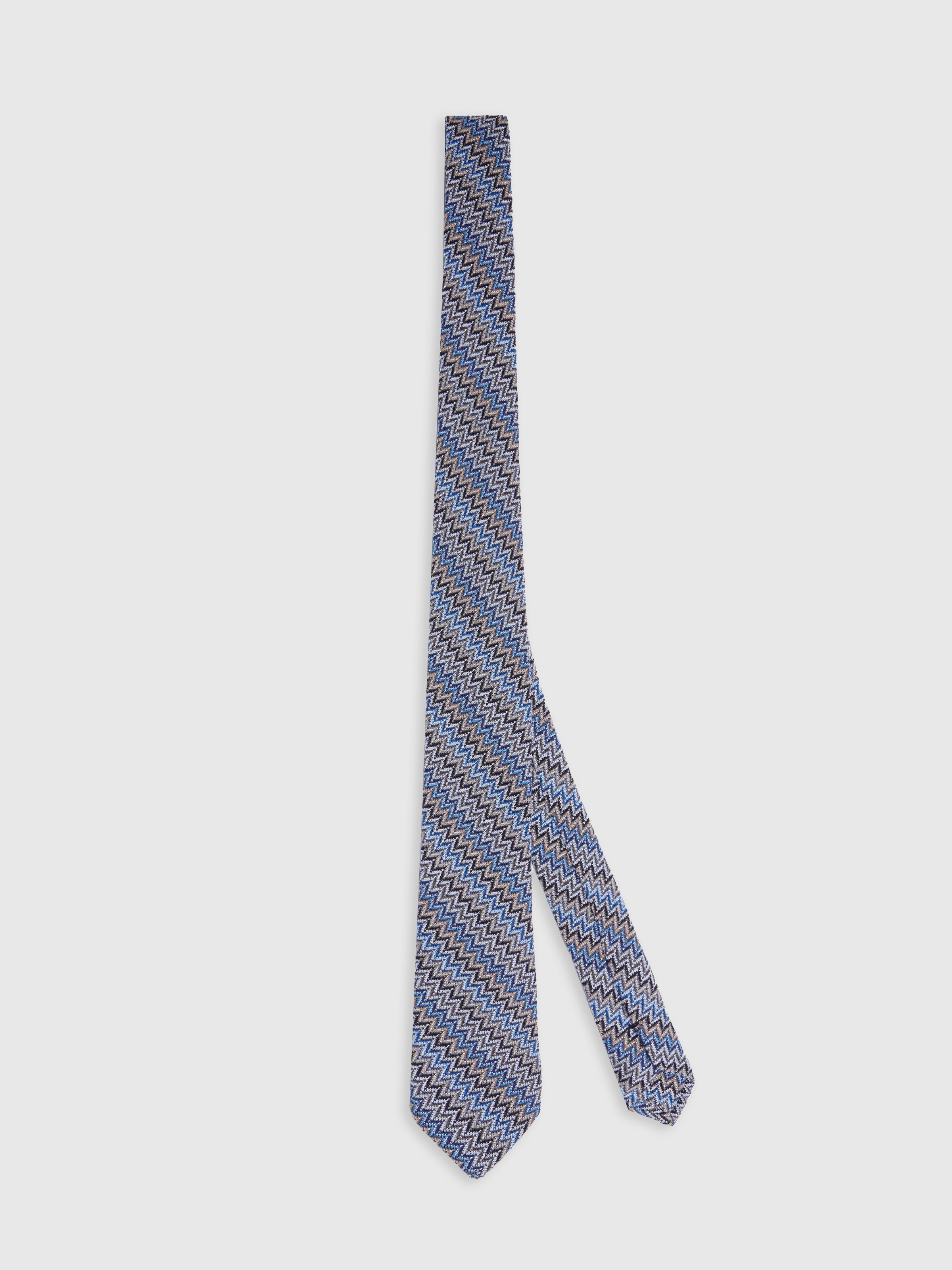 Tie in viscose and cotton with zigzag pattern, Multicoloured  - 0