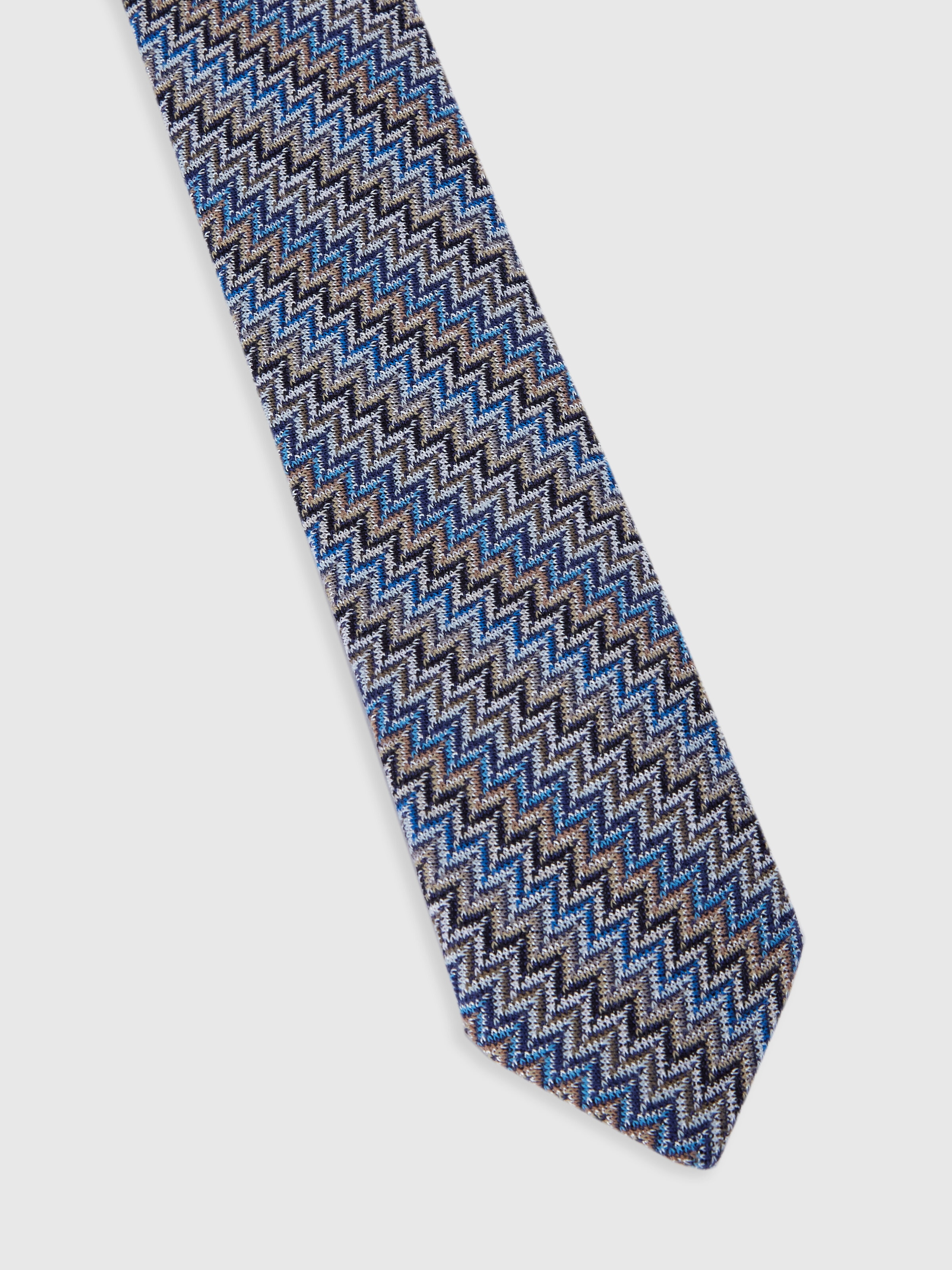 Cravatta in viscosa e cotone zig zag, Multicolore  - 1