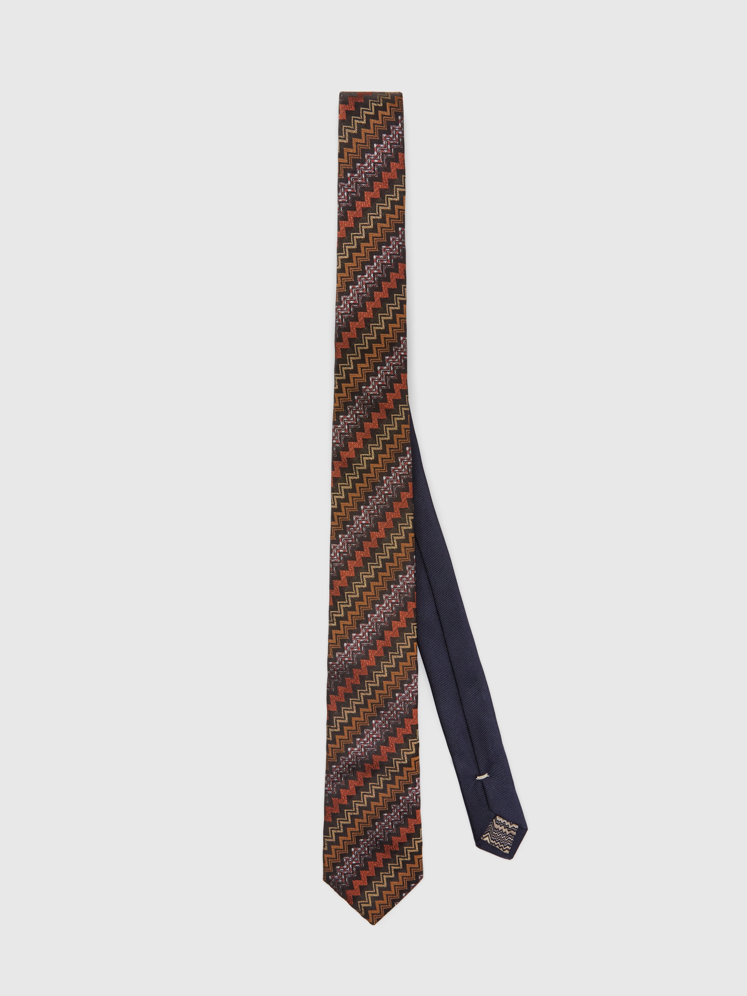 Silk tie with zigzag pattern, Multicoloured  - 0