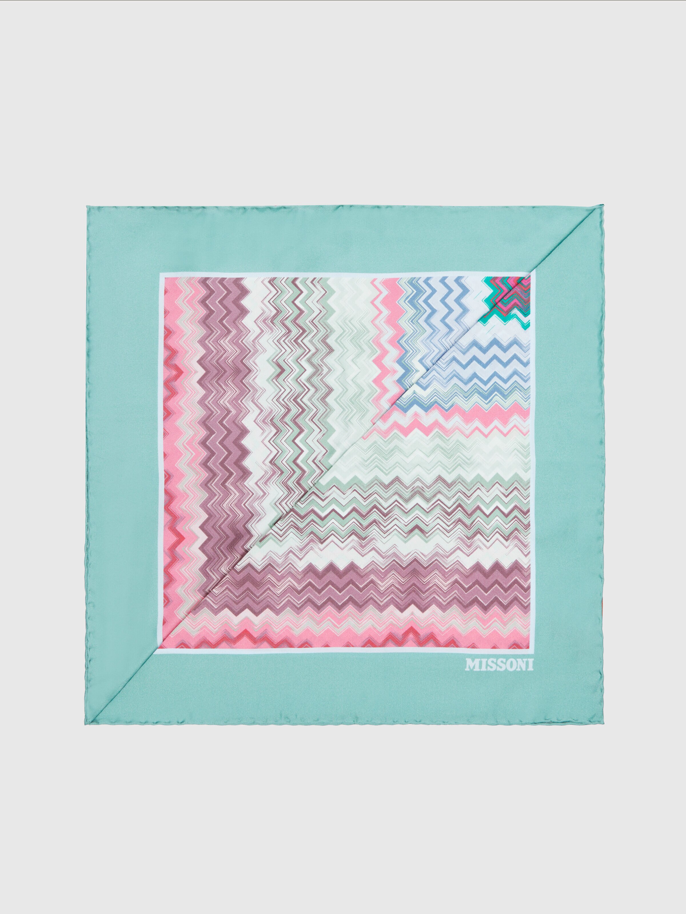 Silk foulard scarf with zigzag pattern, Multicoloured  - 0