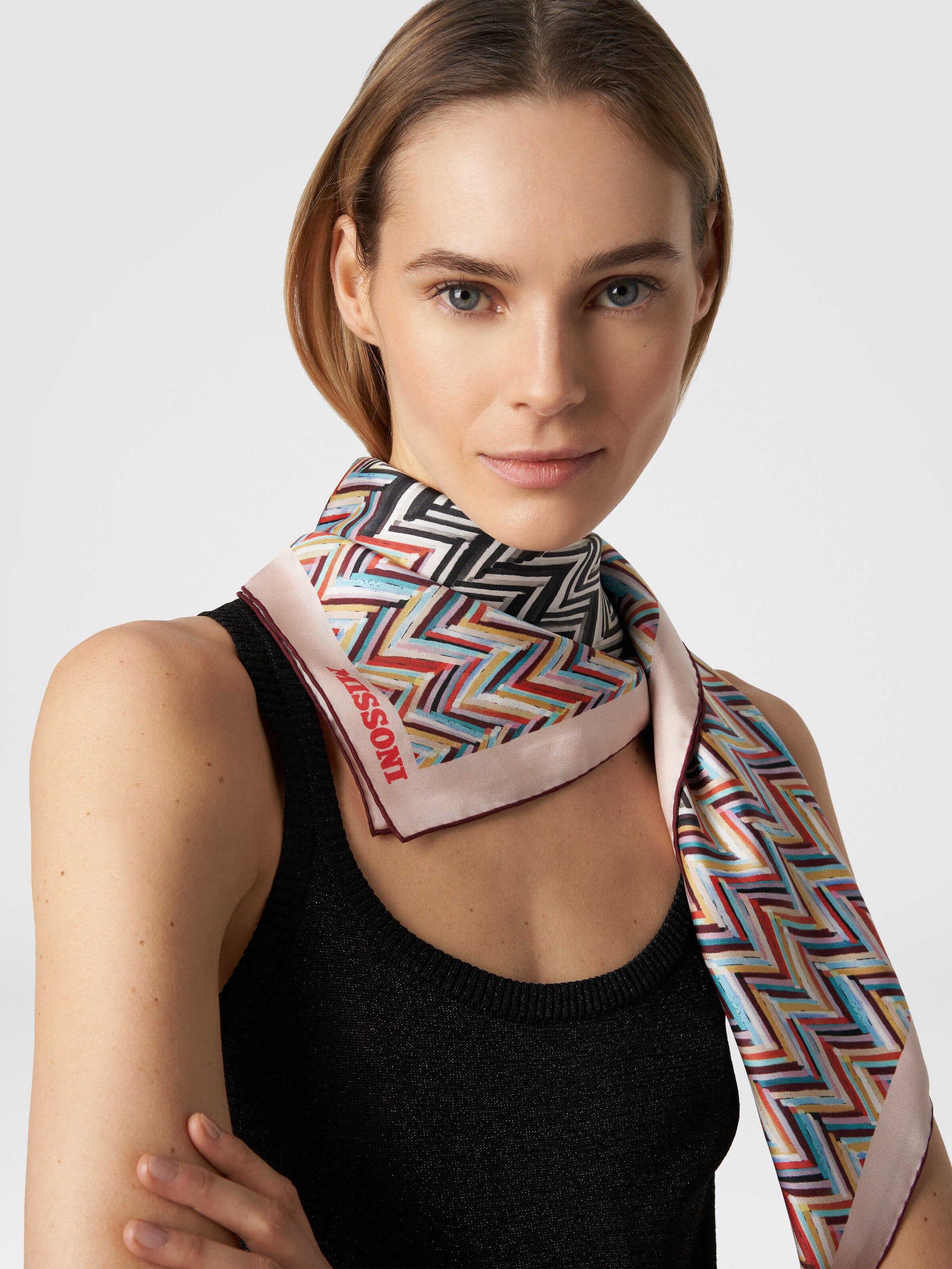 Silk foulard scarf knitted with multiple techniques, Multicoloured  - 2
