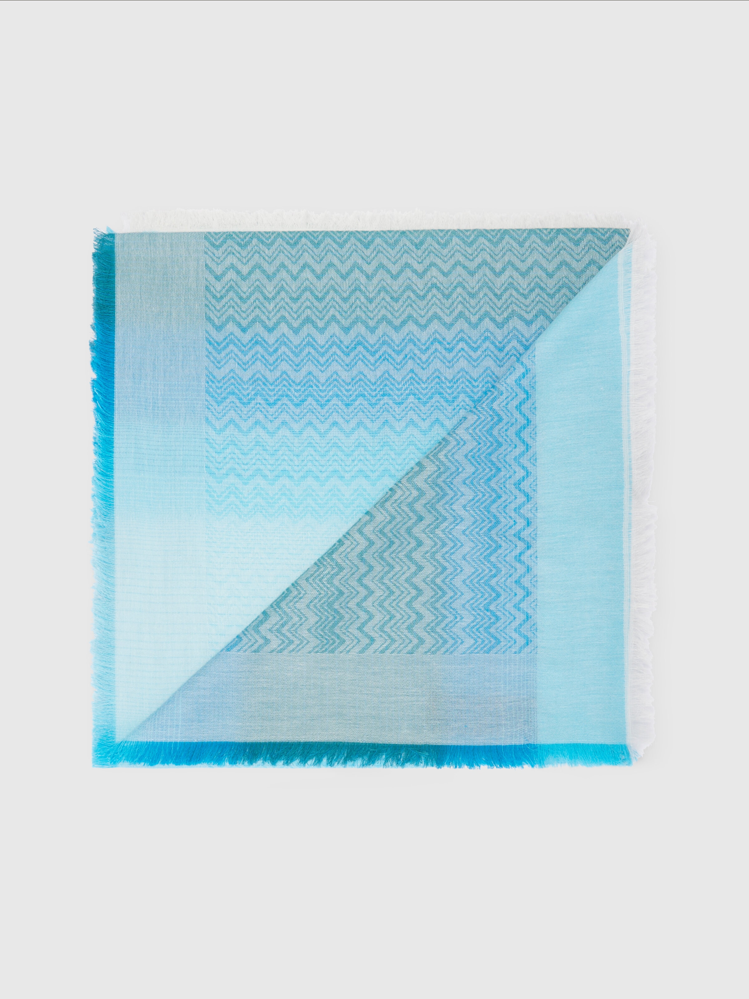 Foulard in cotone con motivo zig zag e bordi sfrangiati, Multicolore  - 0