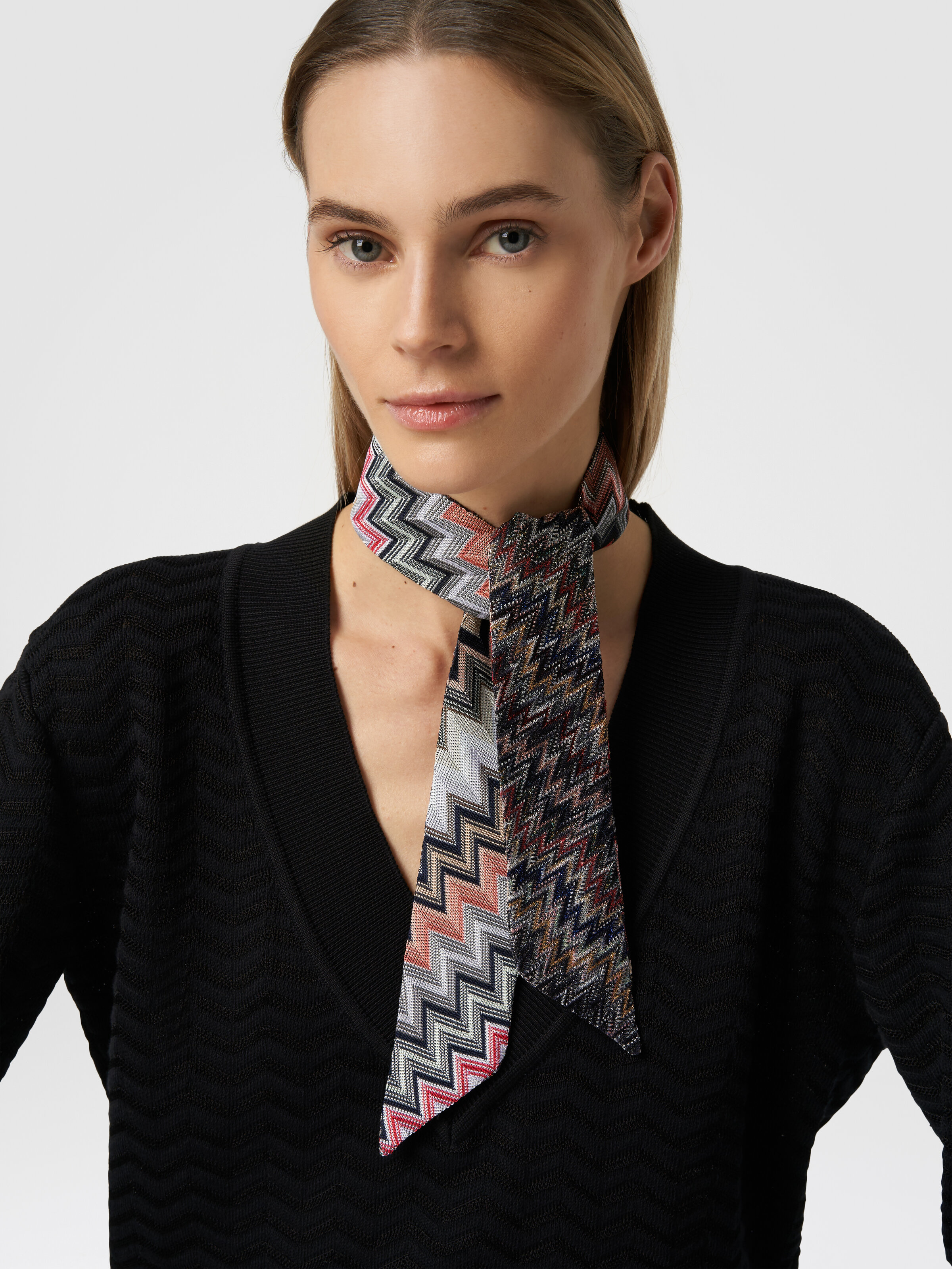 Foulard scarf in zigzag viscose and cotton, Multicoloured  - 2