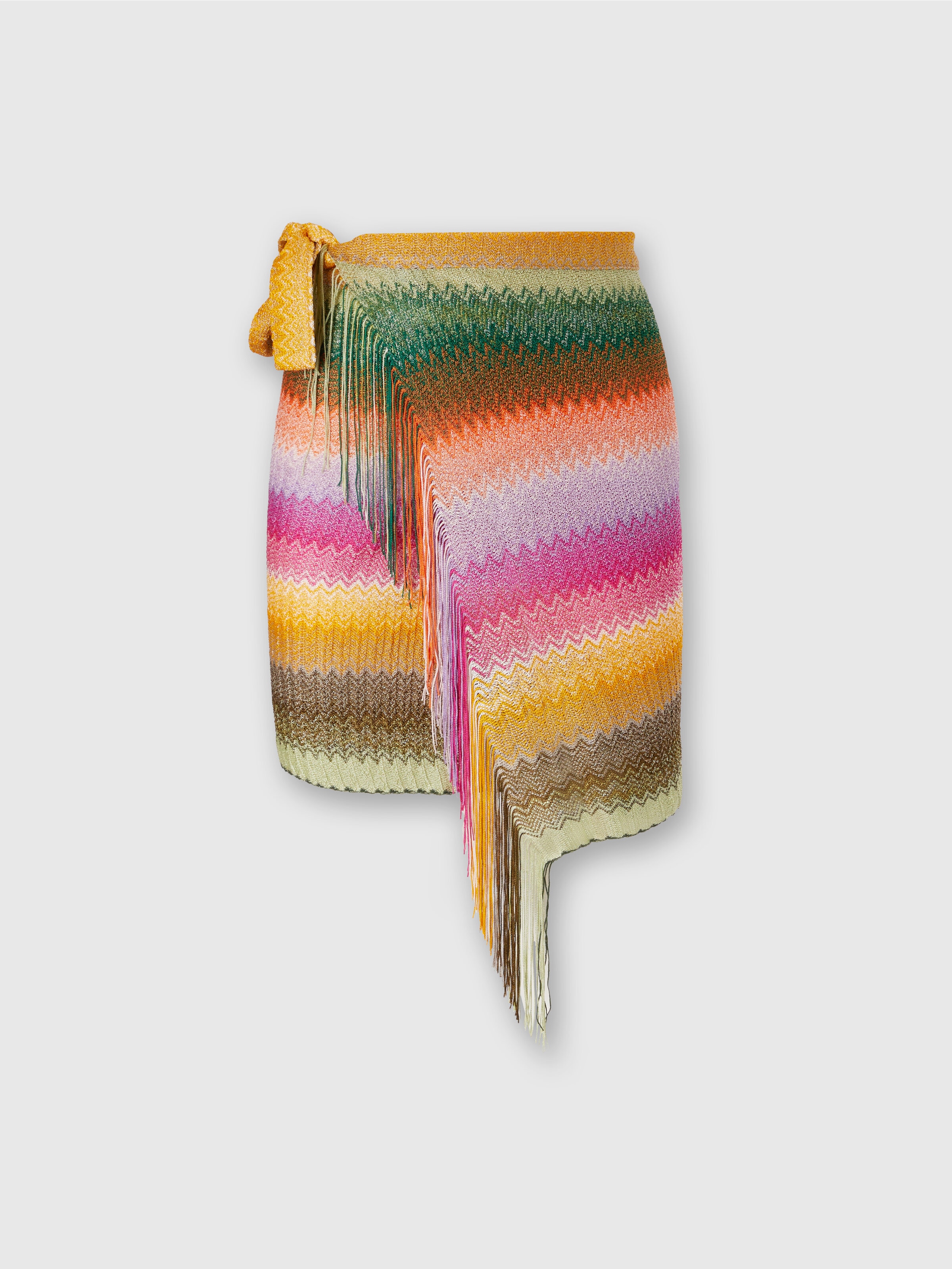 Viscose chevron knit sarong with fringes, Multicoloured  - 0