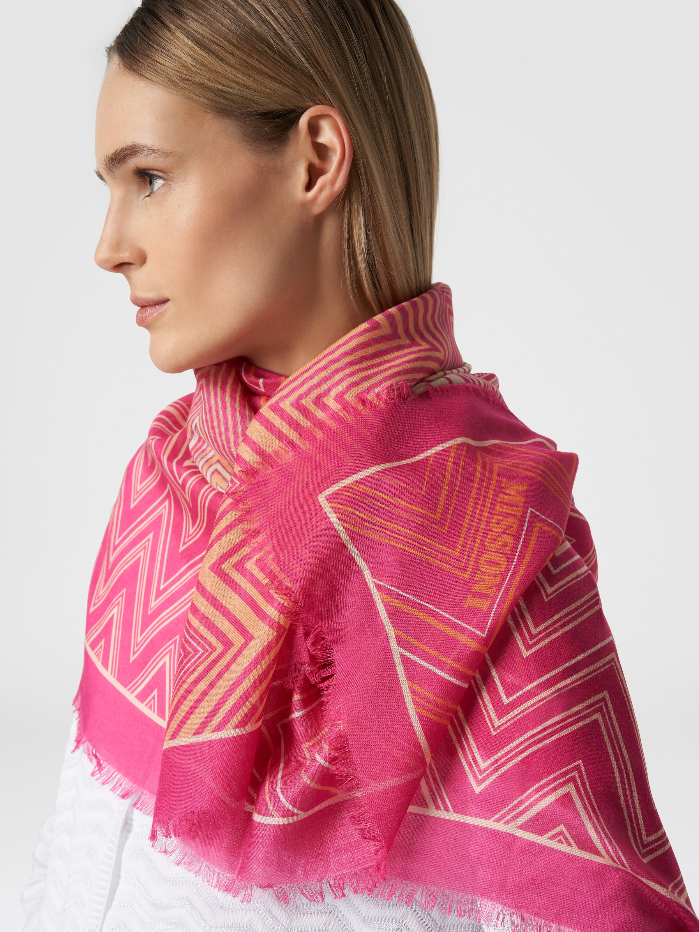 Modal and silk chevron shawl, Multicoloured  - 2