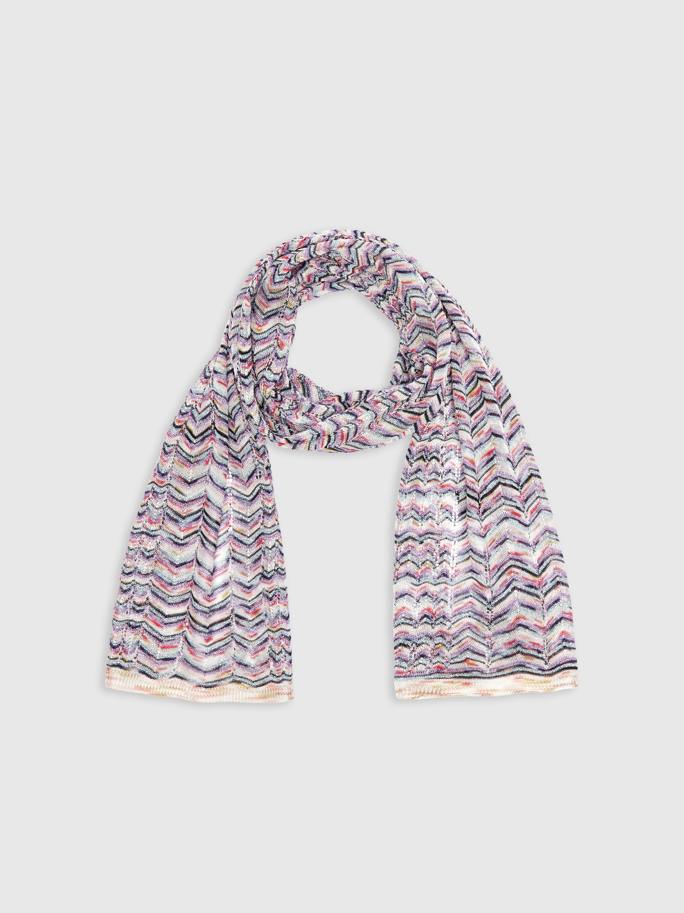 Scarf in viscose and cotton with zigzag pattern , Multicoloured  - 0