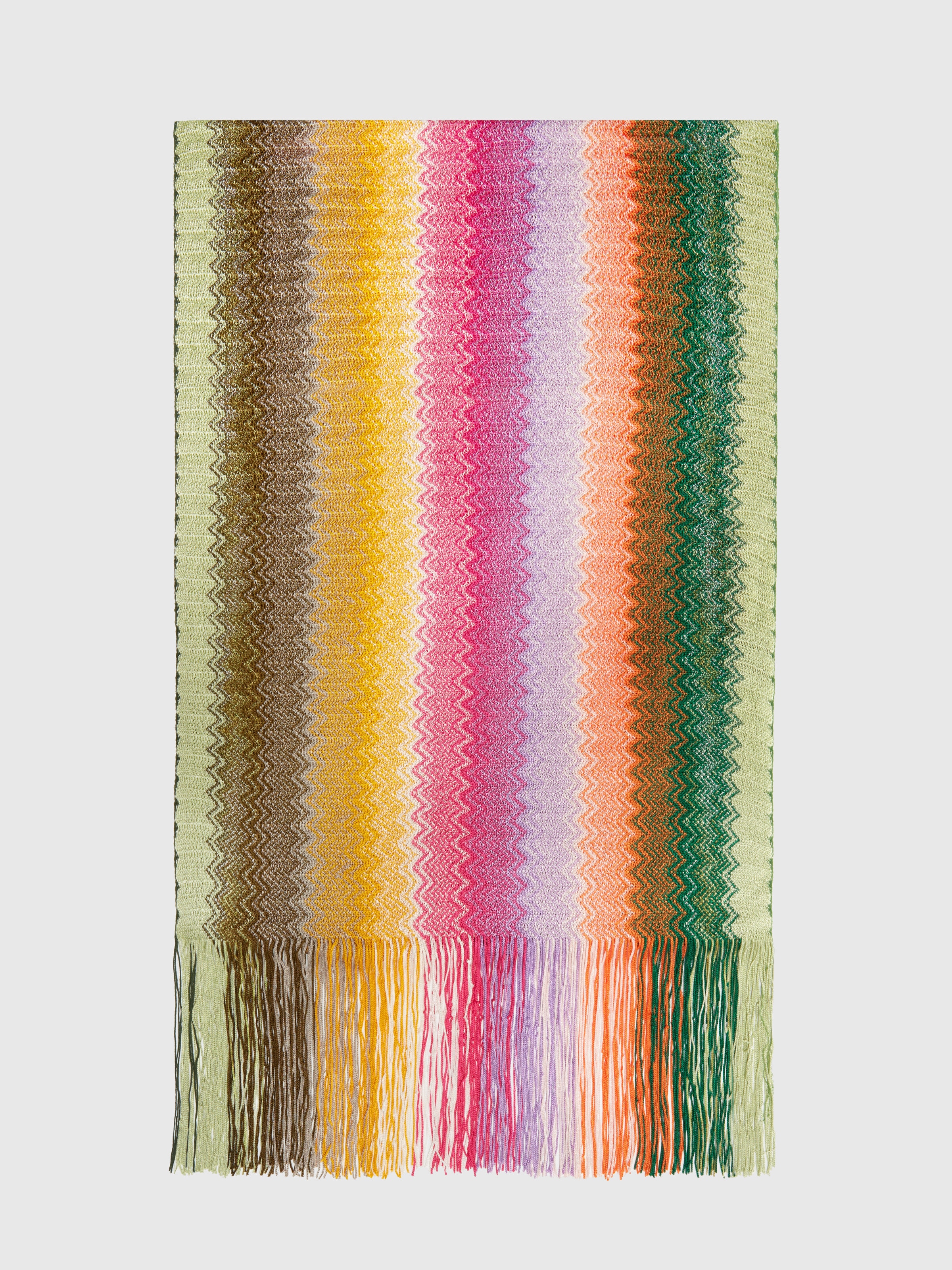 Bufanda de punto en viscosa de espigas con flecos, Multicolor  - 0