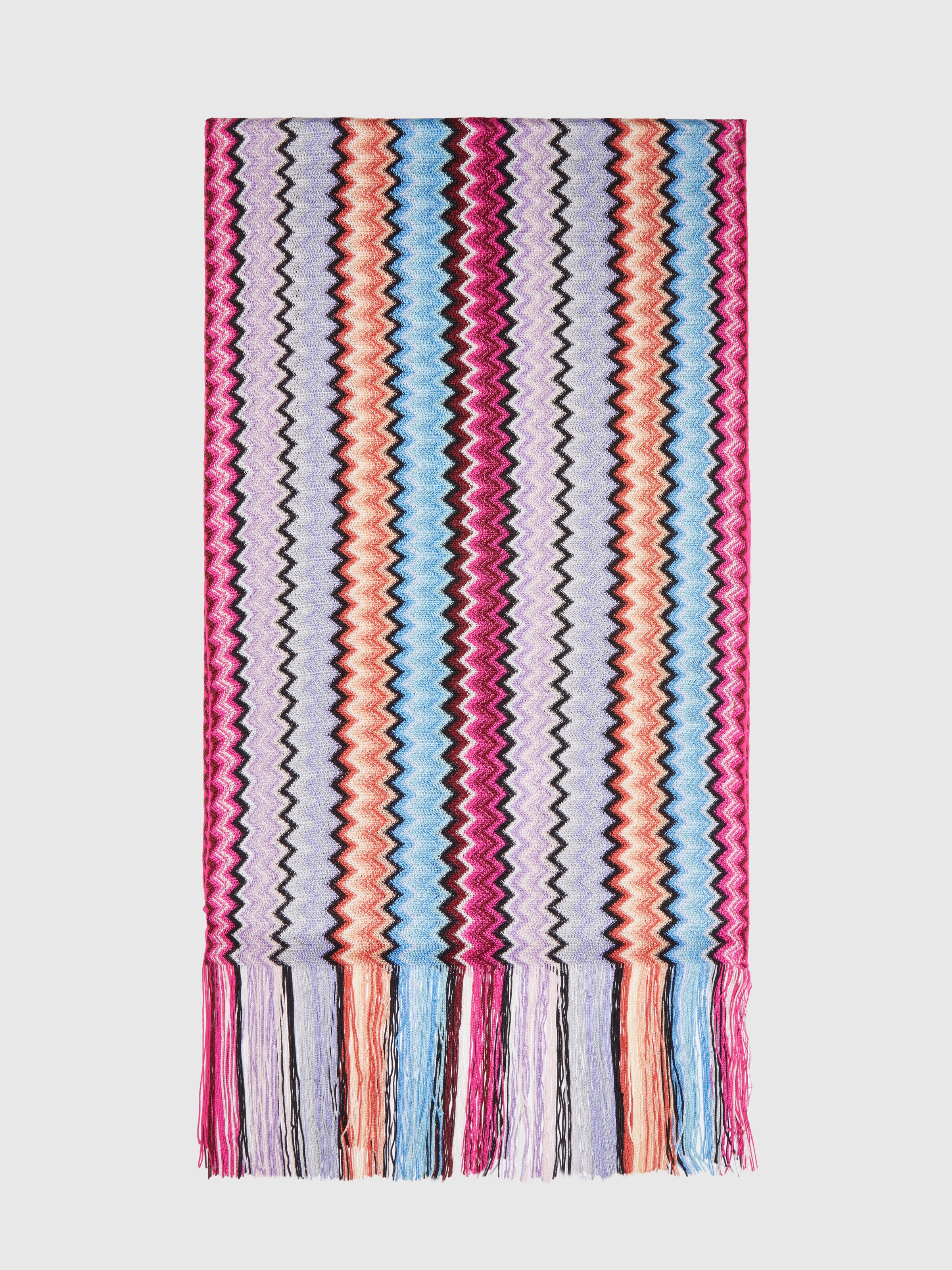Viscose zigzag scarf with fringes, Multicoloured  - 0