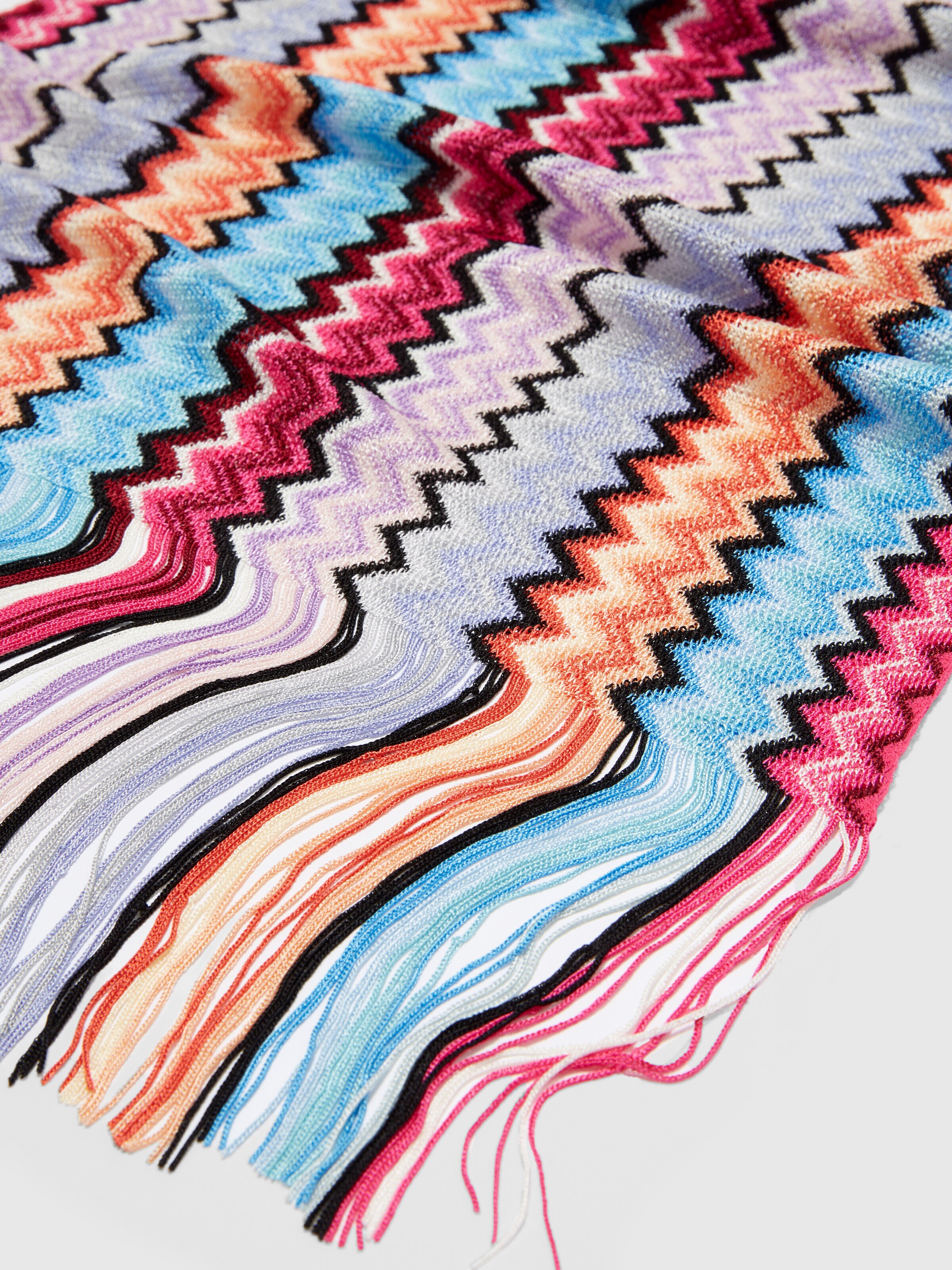 Viscose zigzag scarf with fringes, Multicoloured  - 1