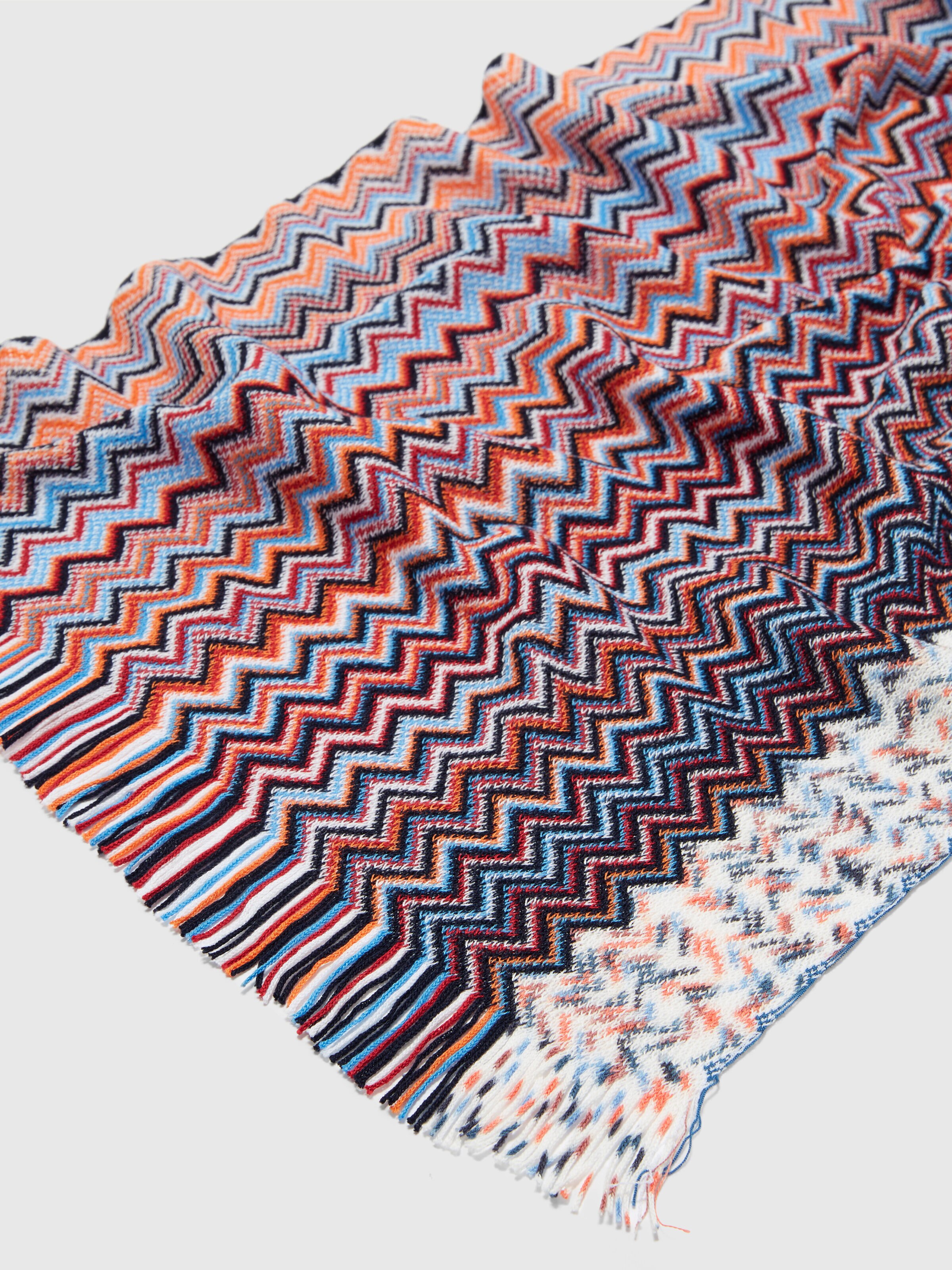 Cotton chevron scarf with fringes, Multicoloured  - 1