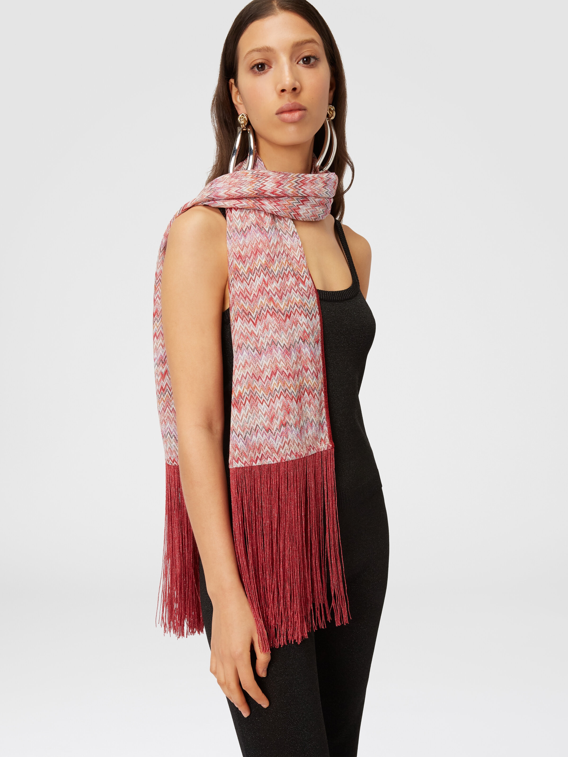 Lamé viscose chevron stole with fringes, Multicoloured  - 2