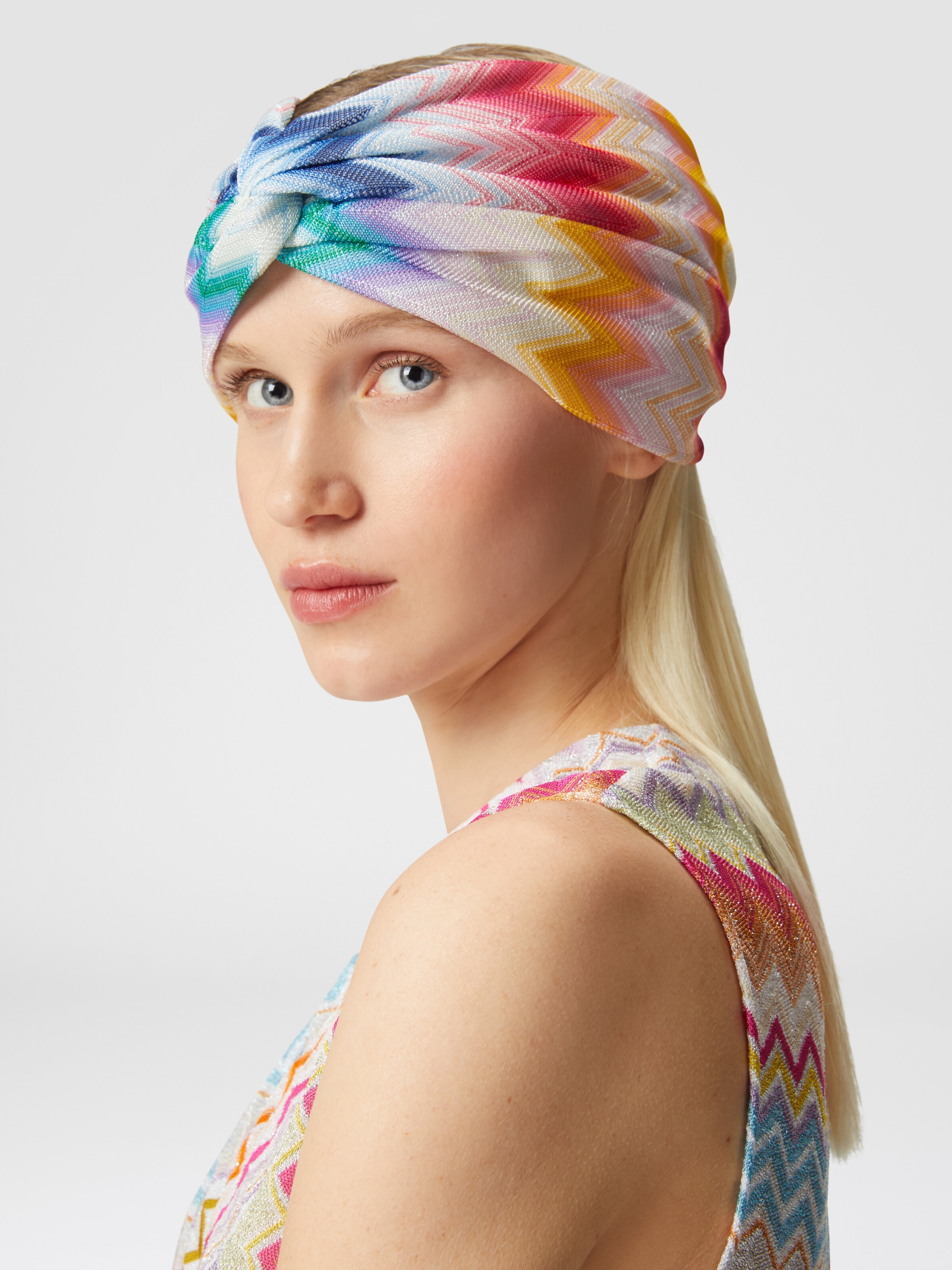 Viscose lamé band with chevron pattern, Multicoloured  - 2