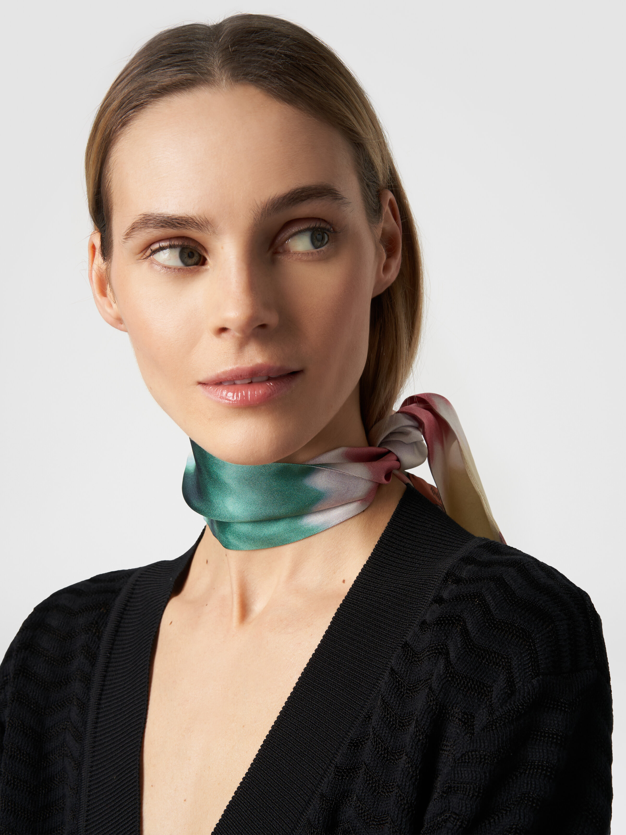 Silk chevron foulard scarf, Multicoloured  - 2