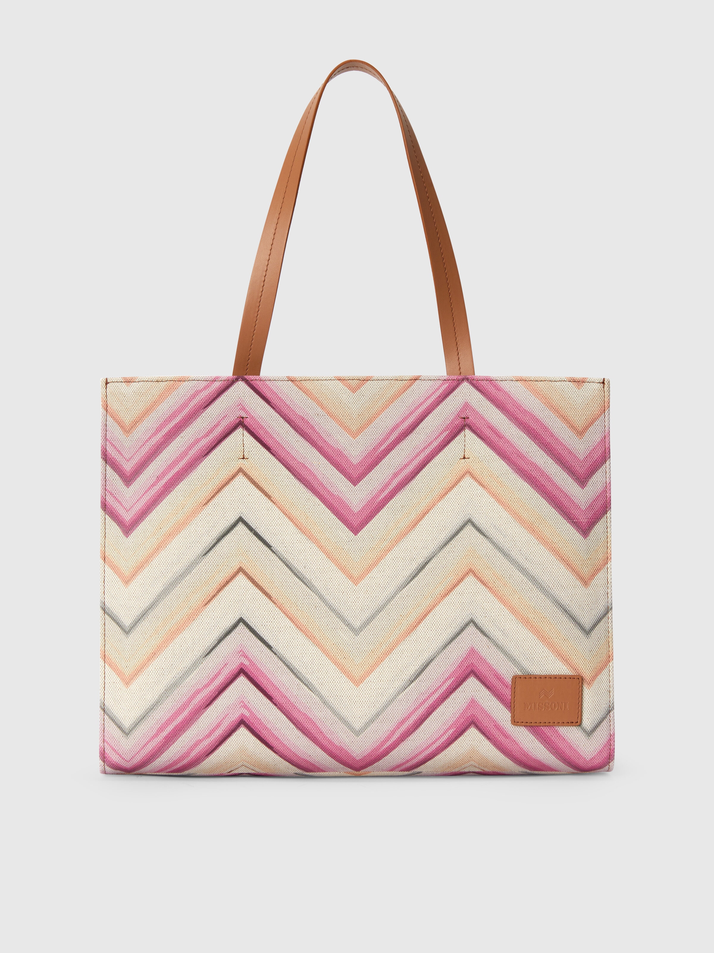 Tote bag in misto cotone con motivo chevron, Rosa   - 0