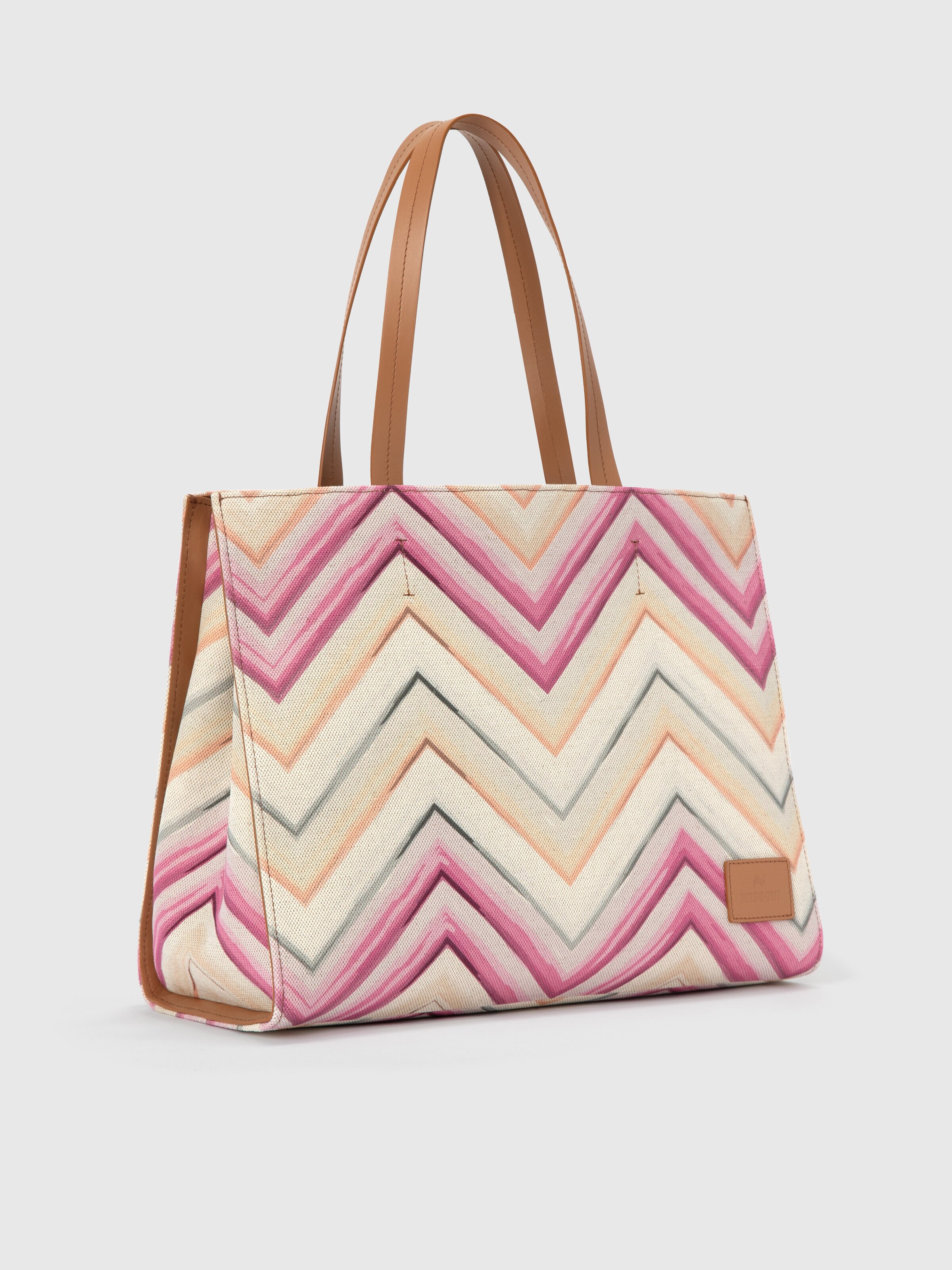 Tote bag in misto cotone con motivo chevron, Rosa   - 1