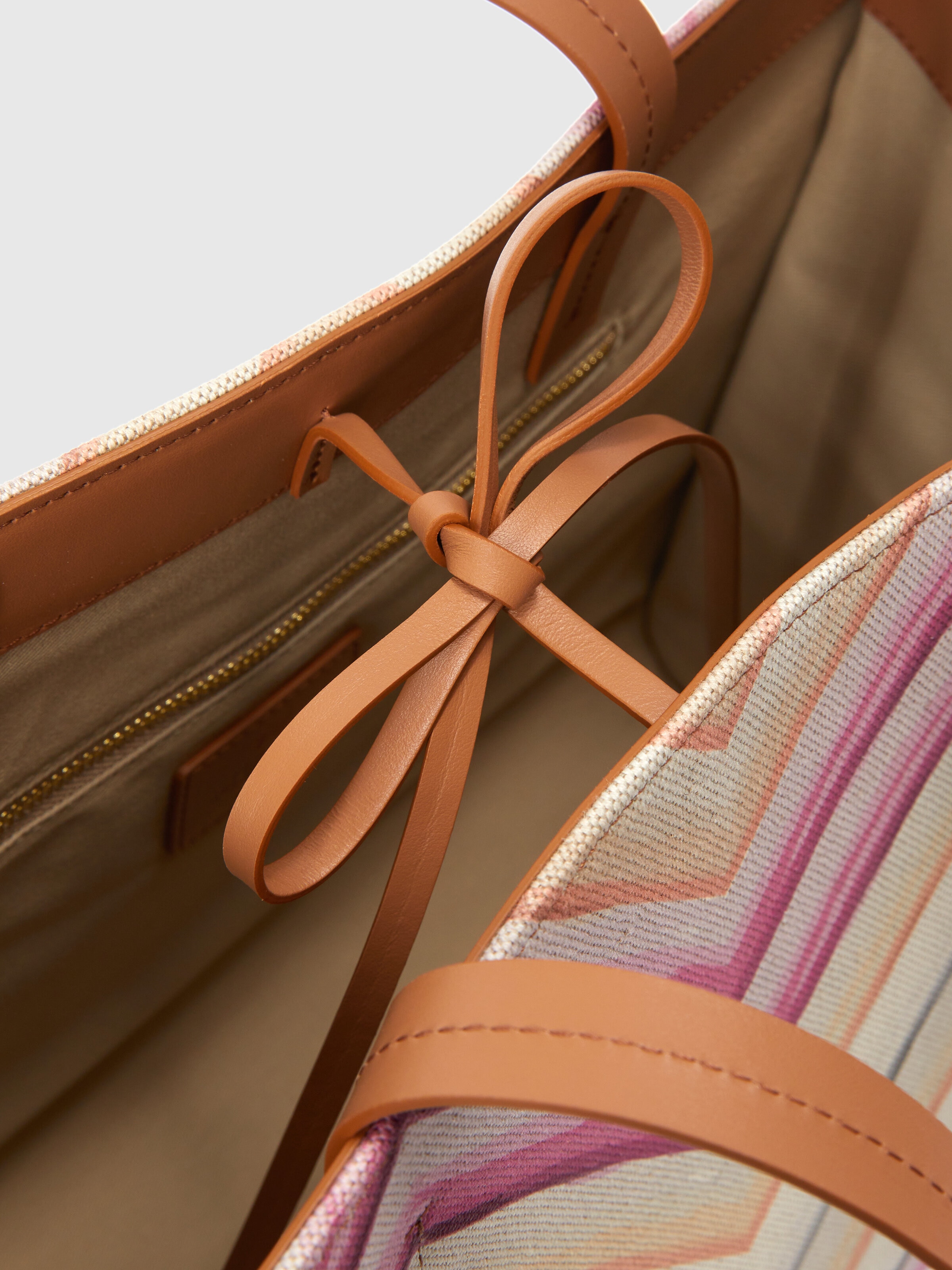 Tote bag in misto cotone con motivo chevron, Rosa   - 3