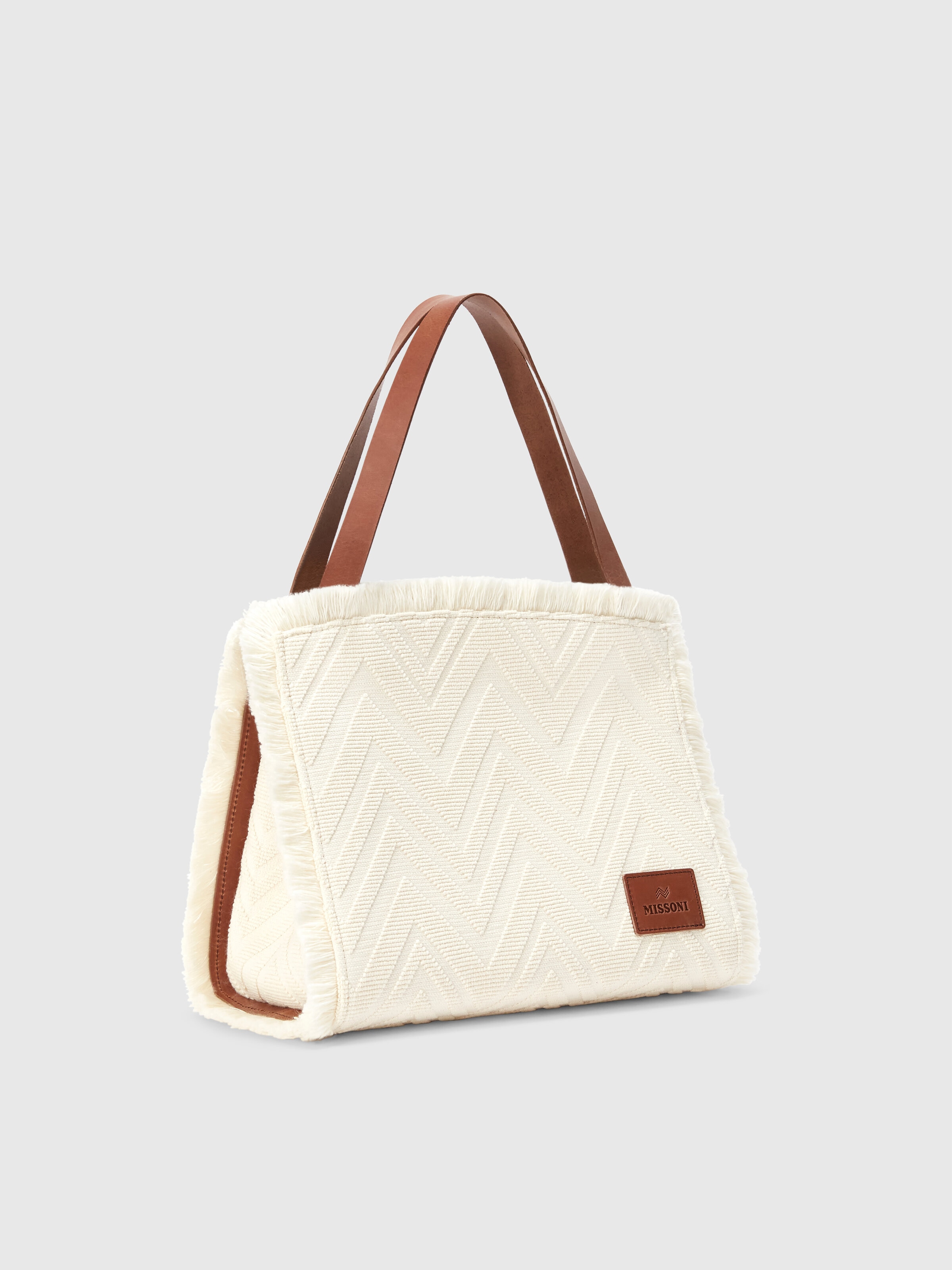 Tote bag in misto cotone chevron, Marrone - 1