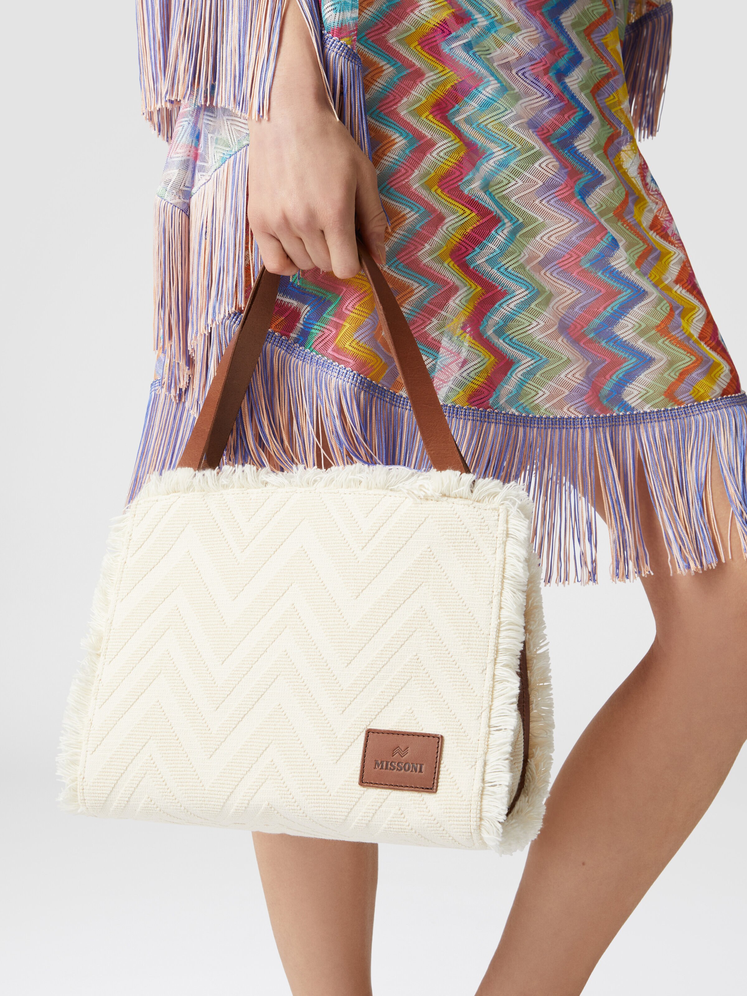 Tote bag in cotton blend with chevron pattern Brown | Missoni