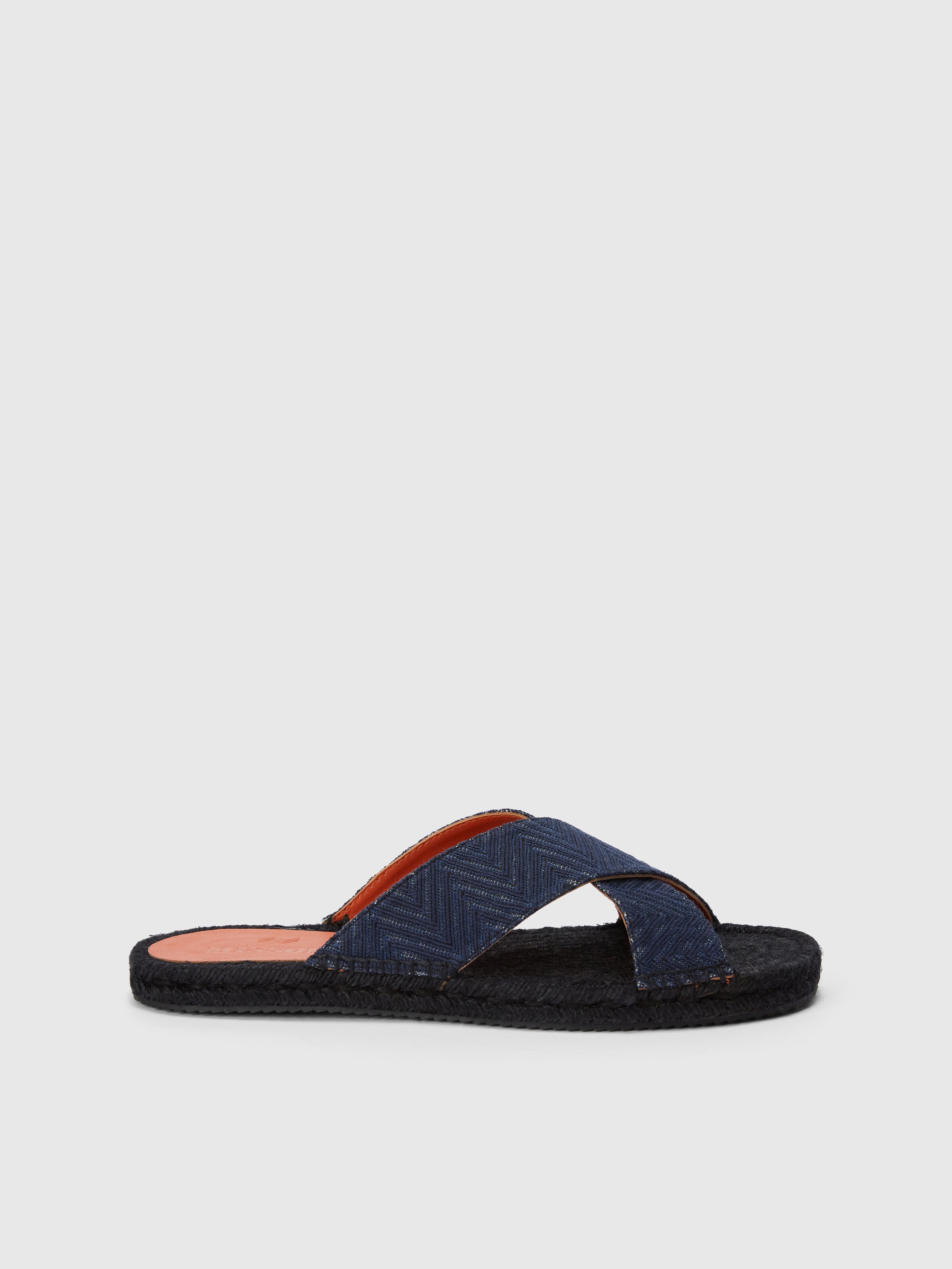 Slippers with double crossed strap and chevron pattern   , Navy Blue  - 0