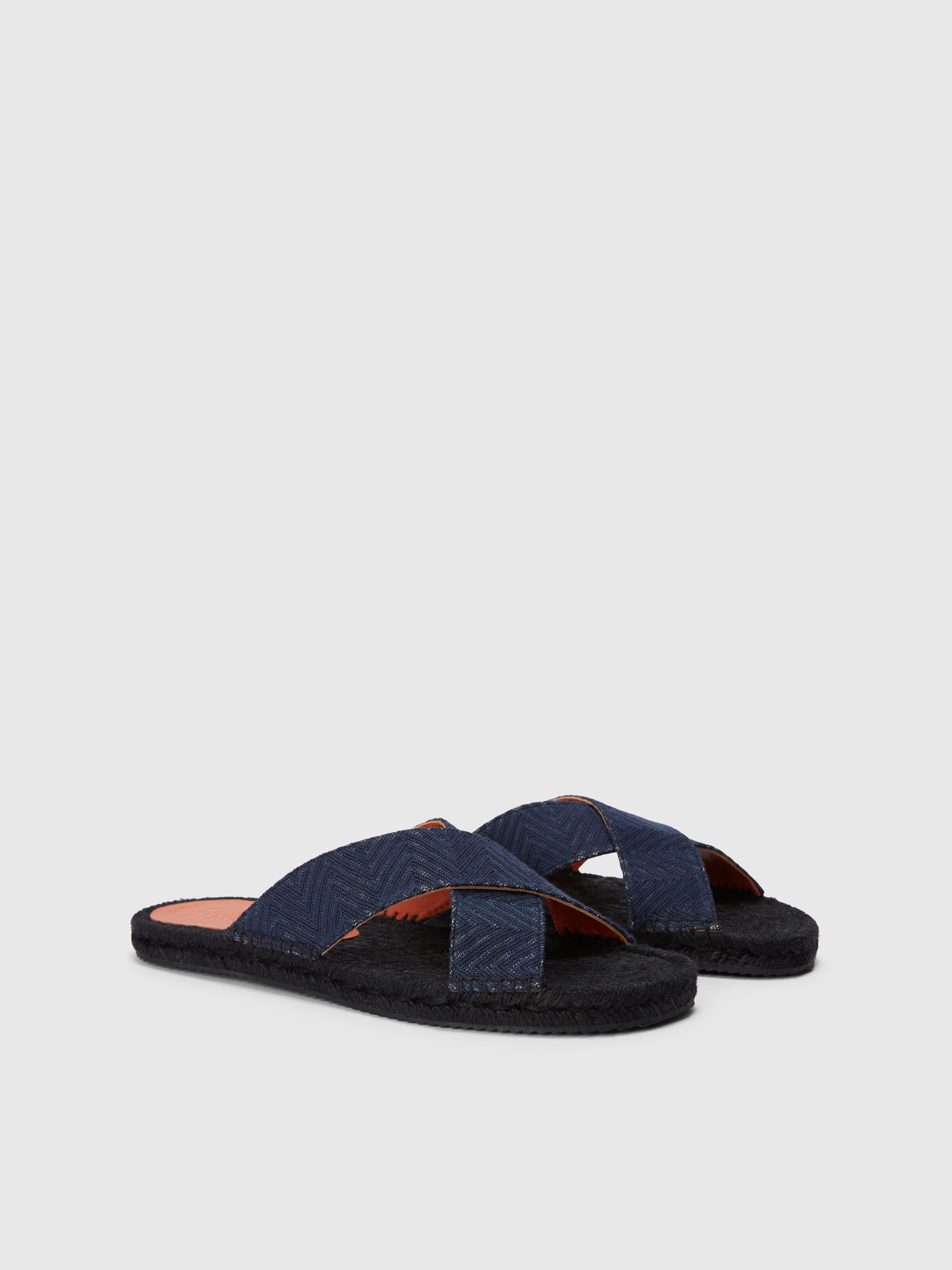 Mules avec double bande croisée et motif à chevrons   , Bleu Marine  - 1