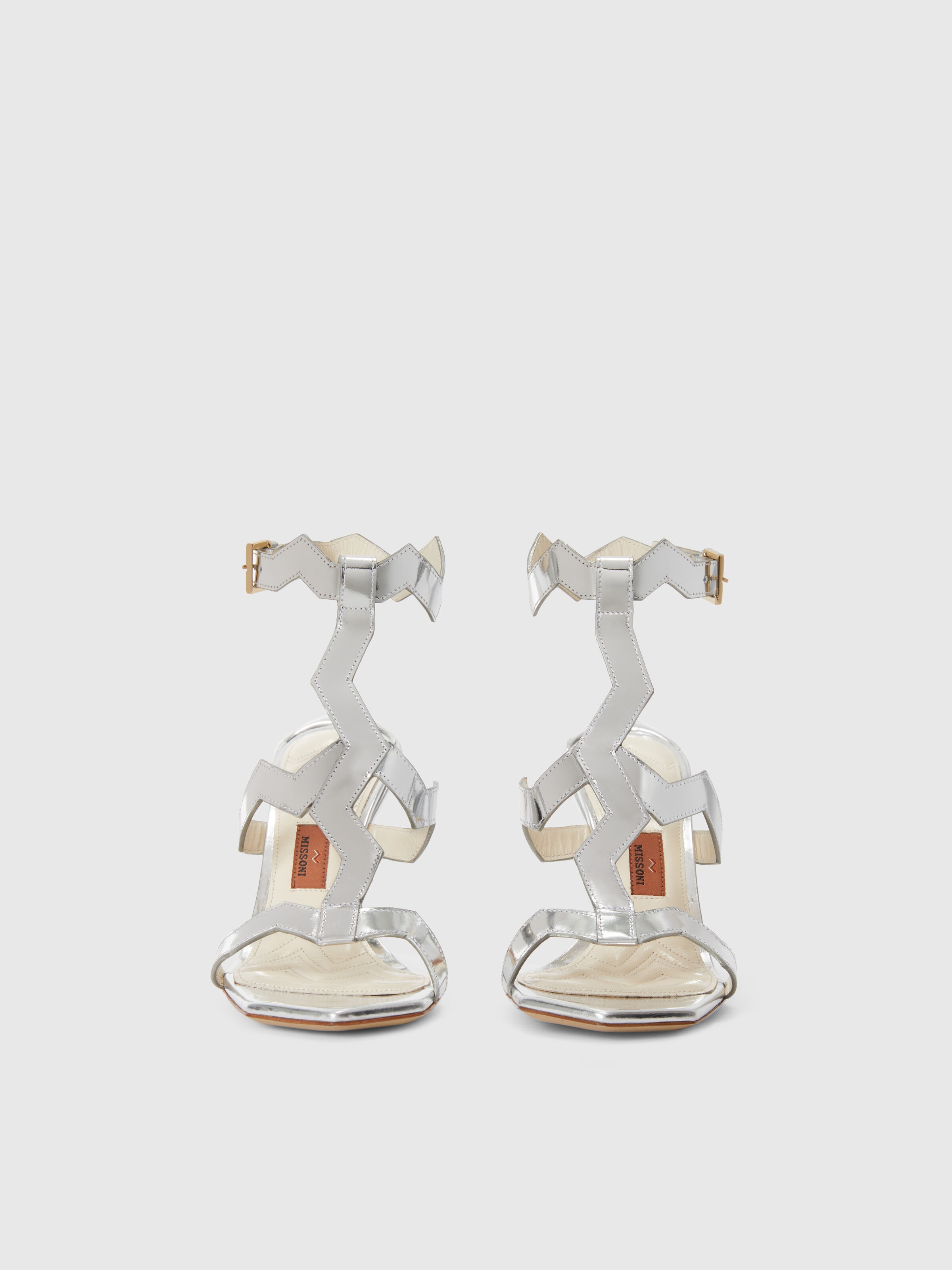 Sandals with double strap in patent leather with mirror effect, Silver - 2