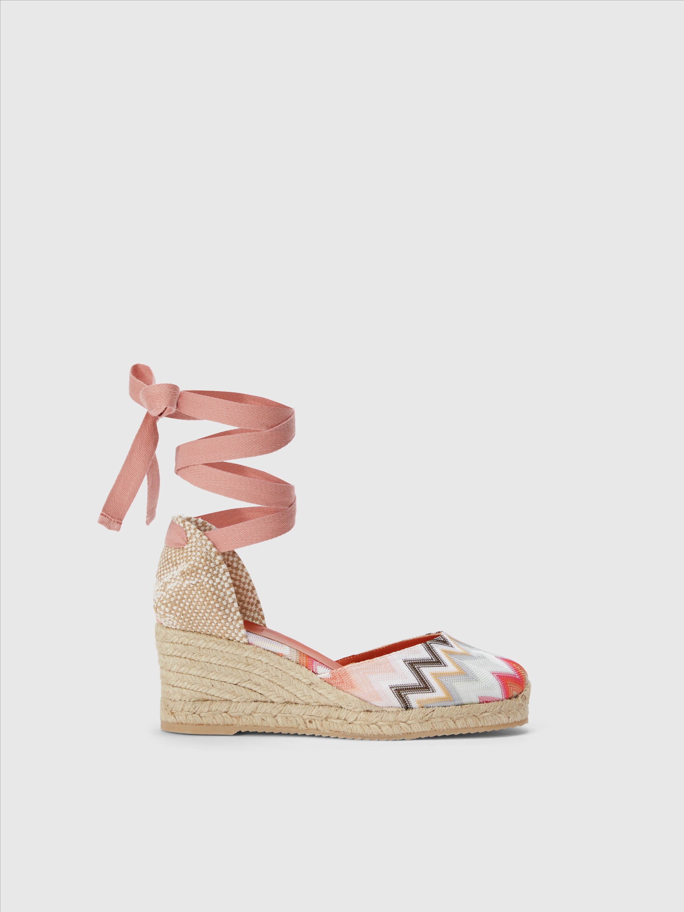 Espadrilles con tomaia in tessuto chevron e zeppa, Rosa   - 0