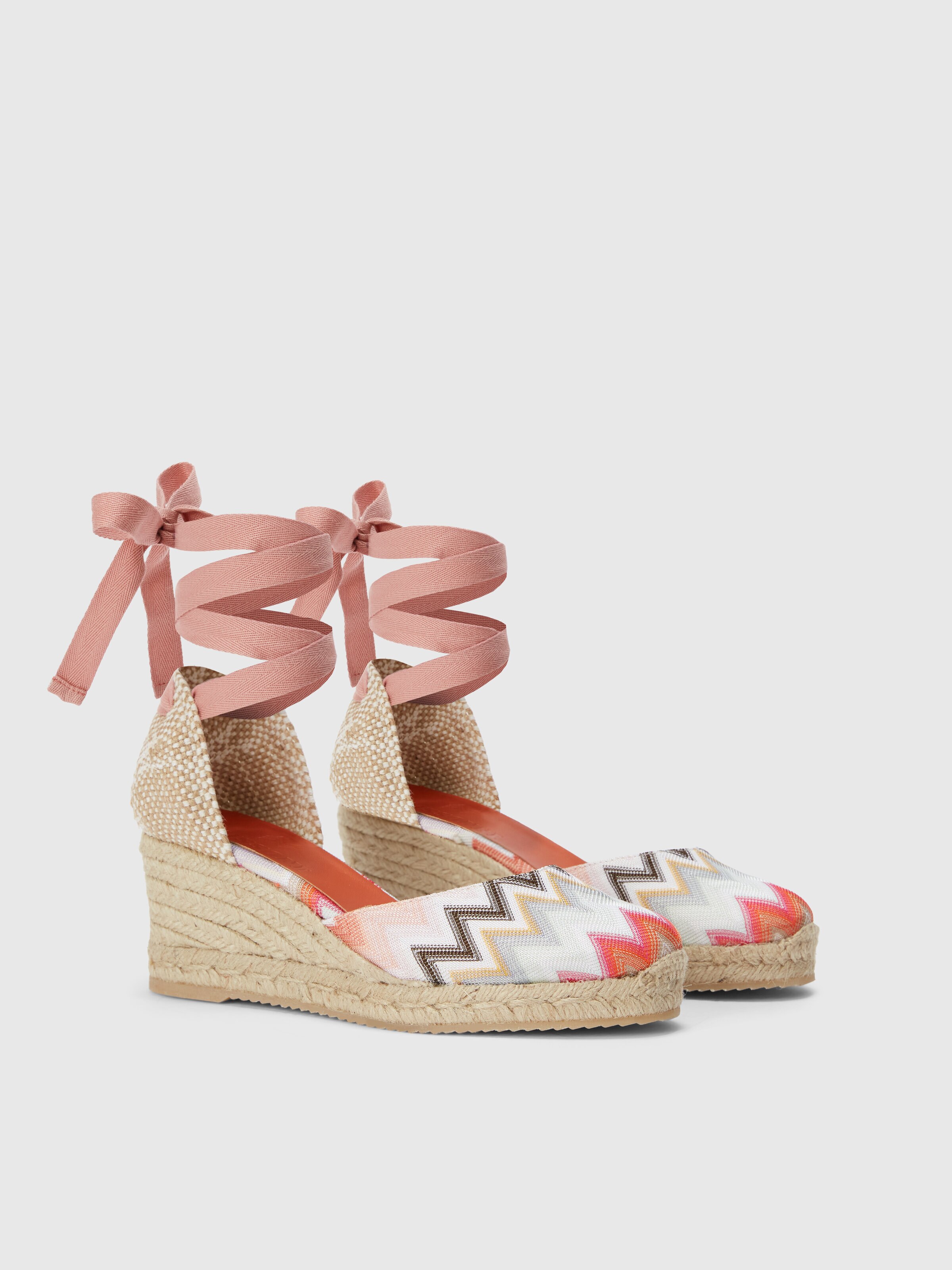 Espadrilles con tomaia in tessuto chevron e zeppa, Rosa   - 1