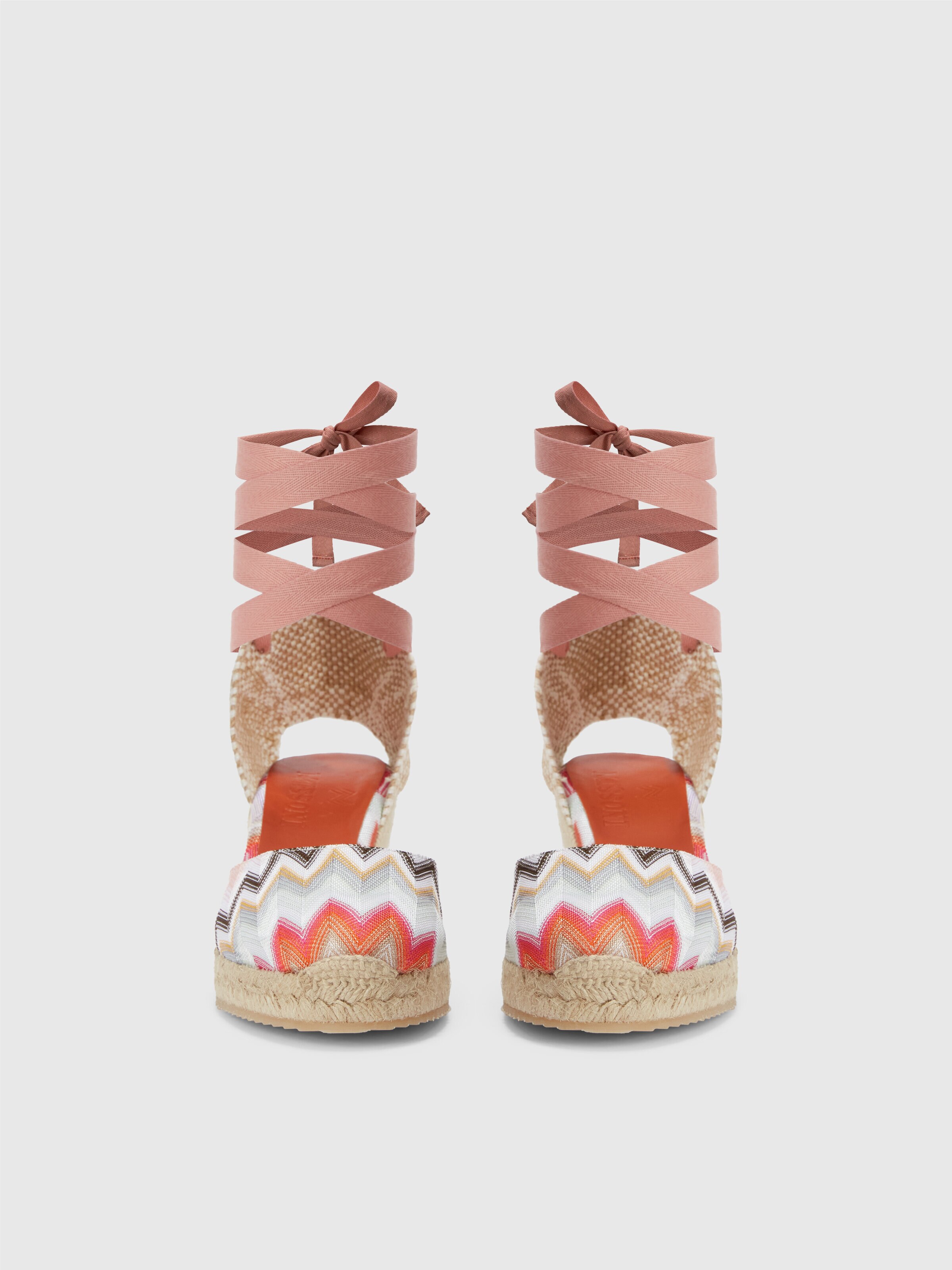 Espadrilles con tomaia in tessuto chevron e zeppa, Rosa   - 2