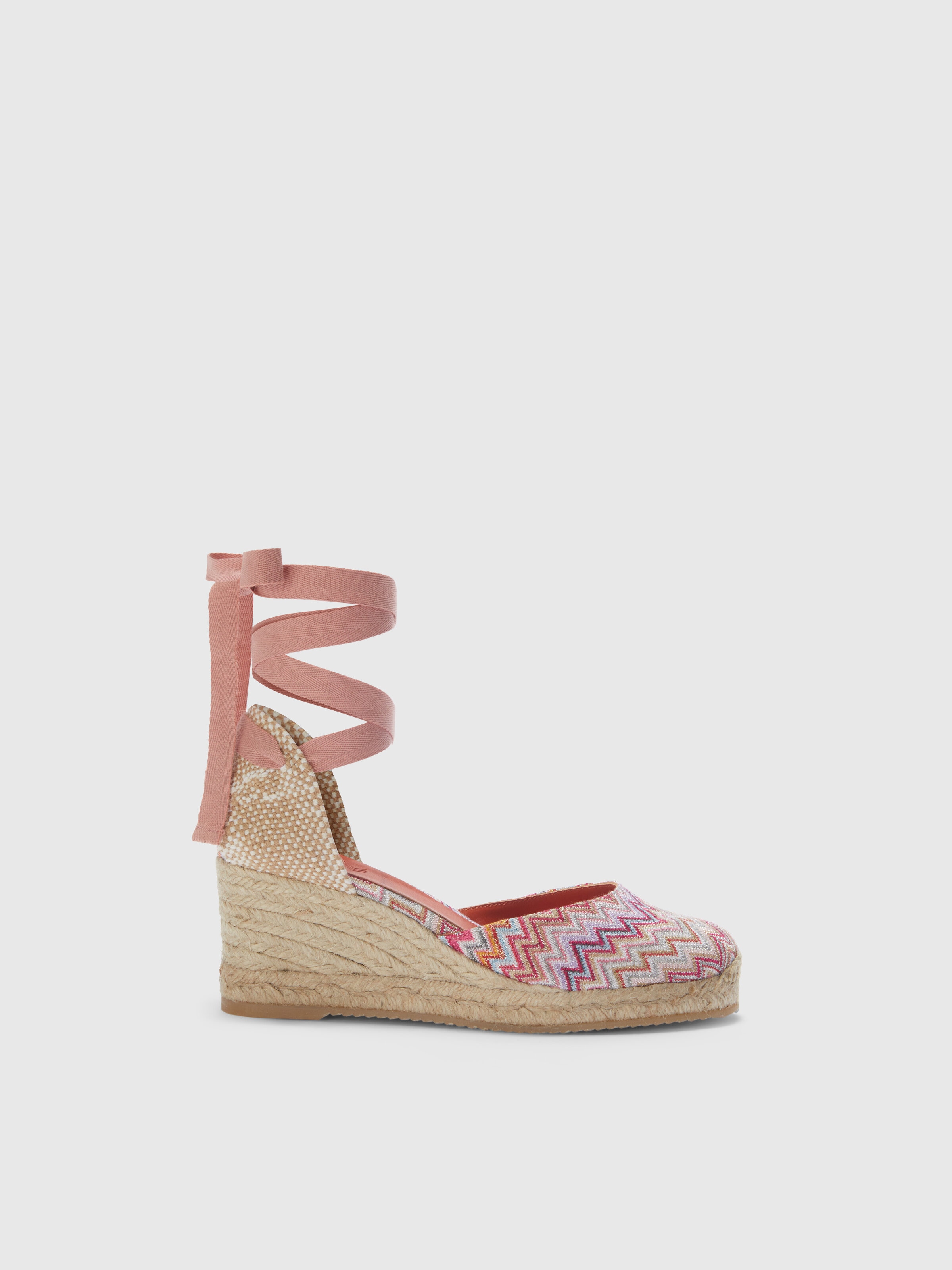 Espadrilles avec tige en tissu à chevrons et talon compensé, Argent - 0