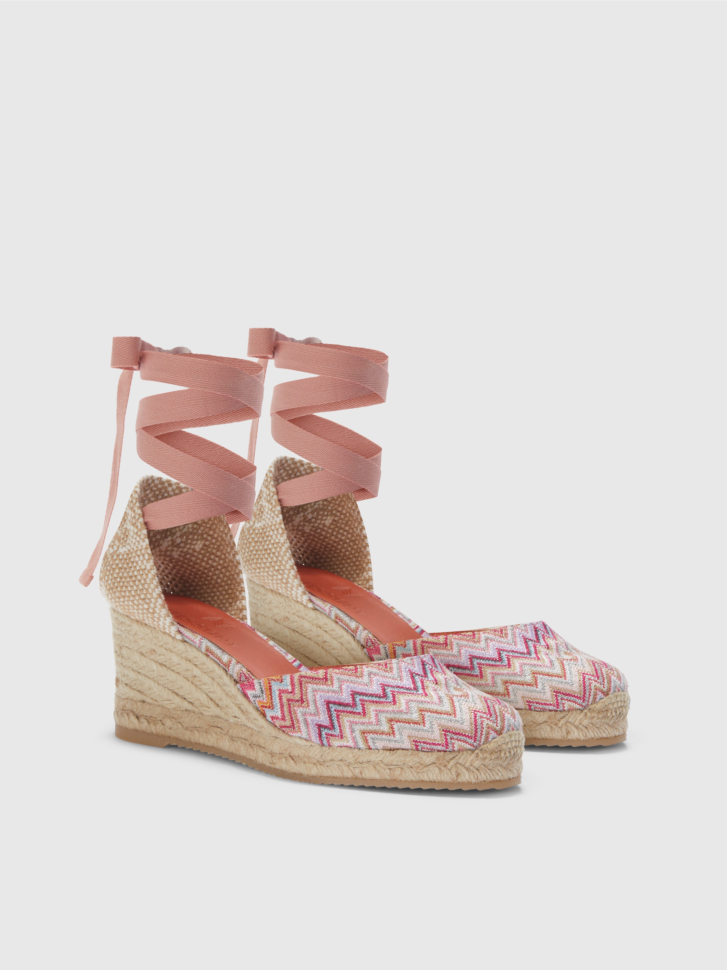 Espadrilles avec tige en tissu à chevrons et talon compensé, Argent - 1