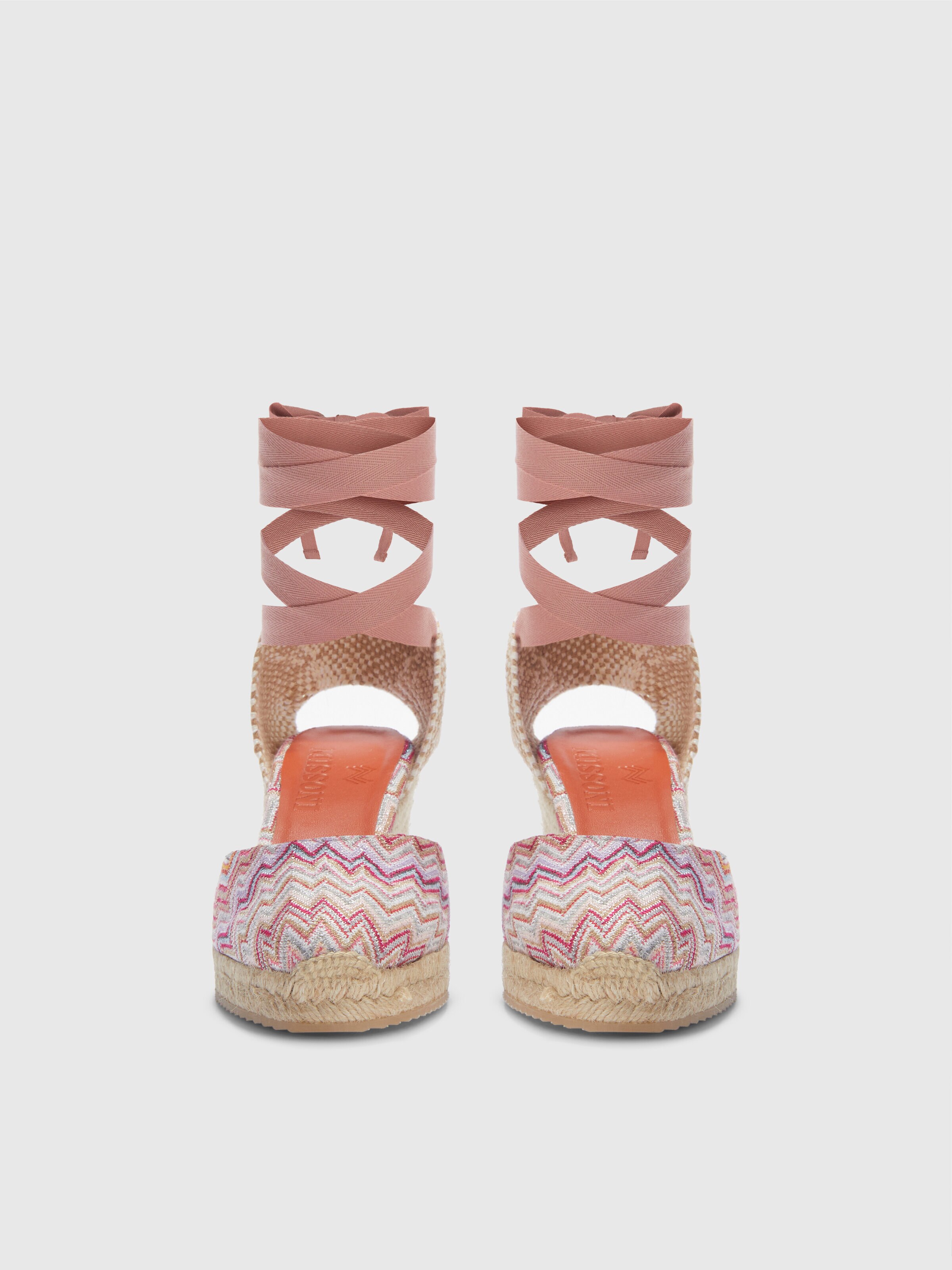 Espadrilles avec tige en tissu à chevrons et talon compensé, Argent - 2