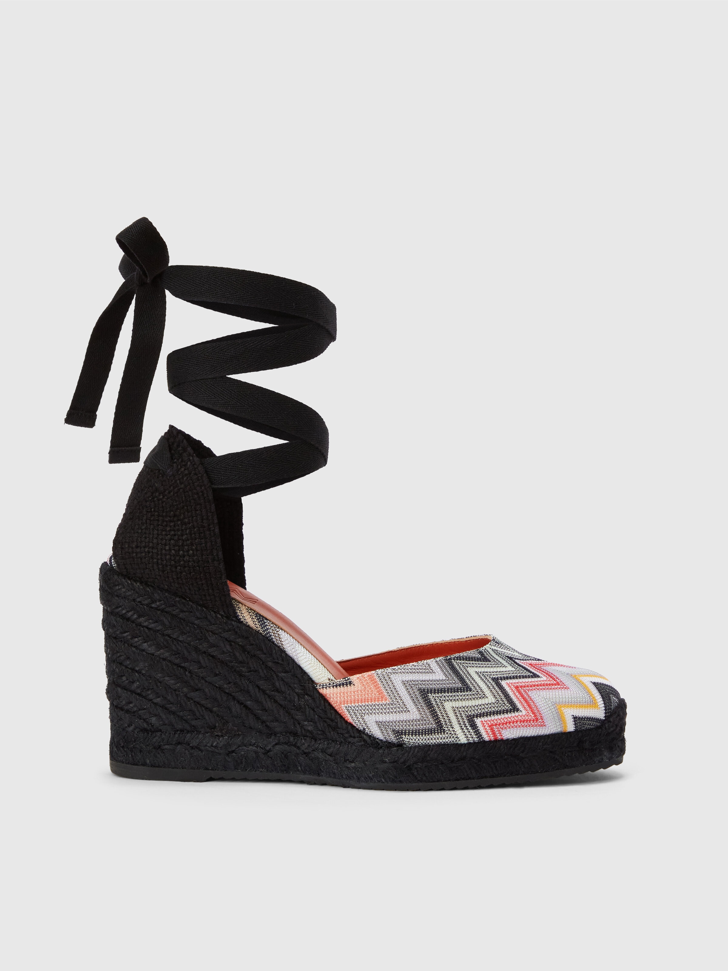 Espadrilles with chevron fabric upper and wedge, Black    - 0