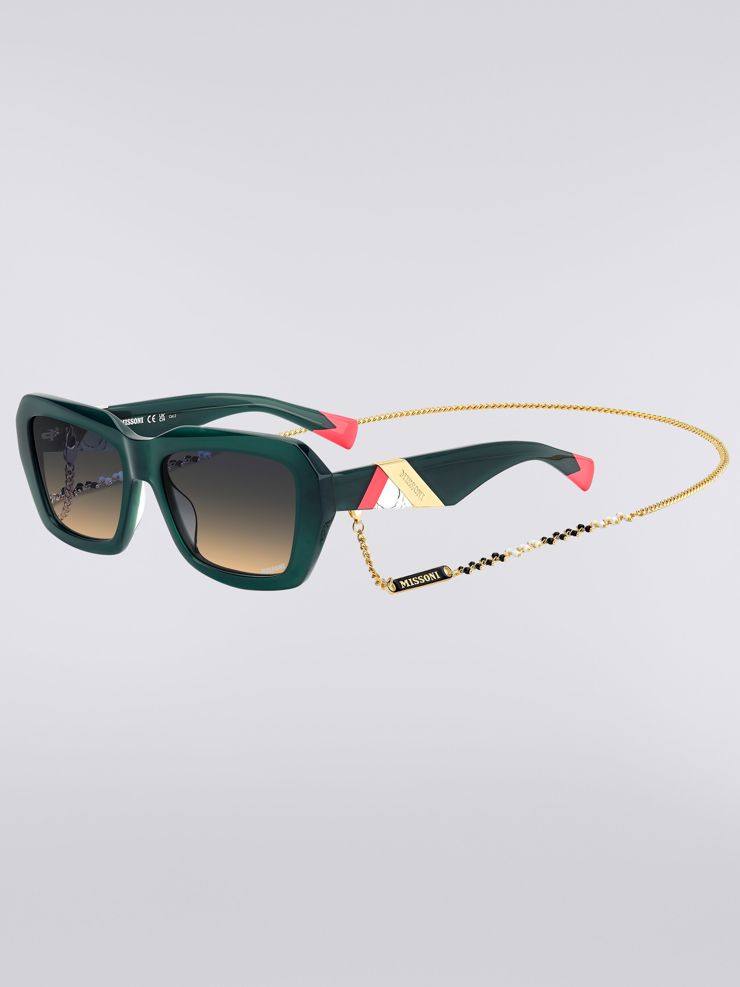 Gafas de sol cuadradas de acetato con cadena de metal, Verde  - 1