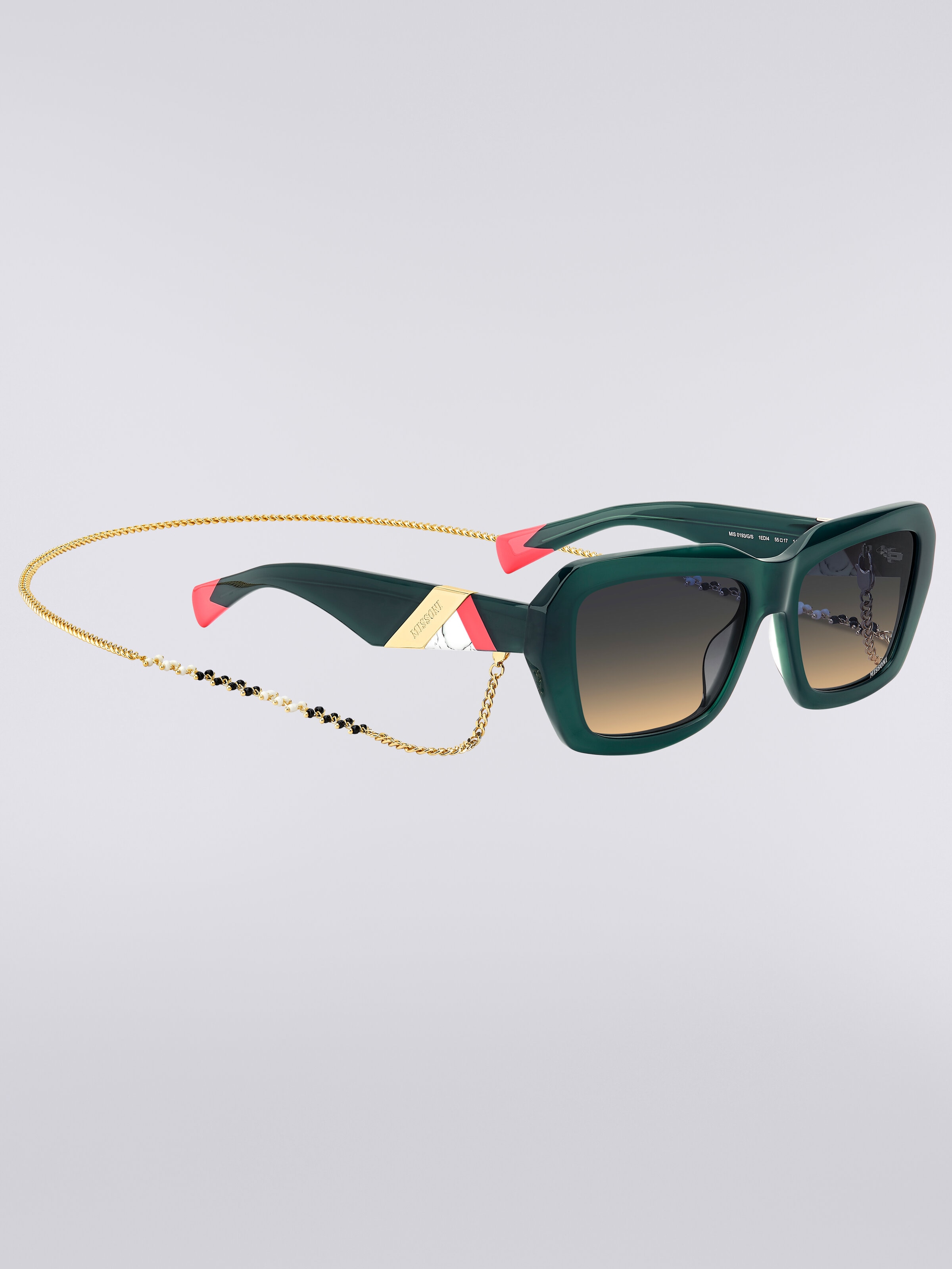 Gafas de sol cuadradas de acetato con cadena de metal, Verde  - 2