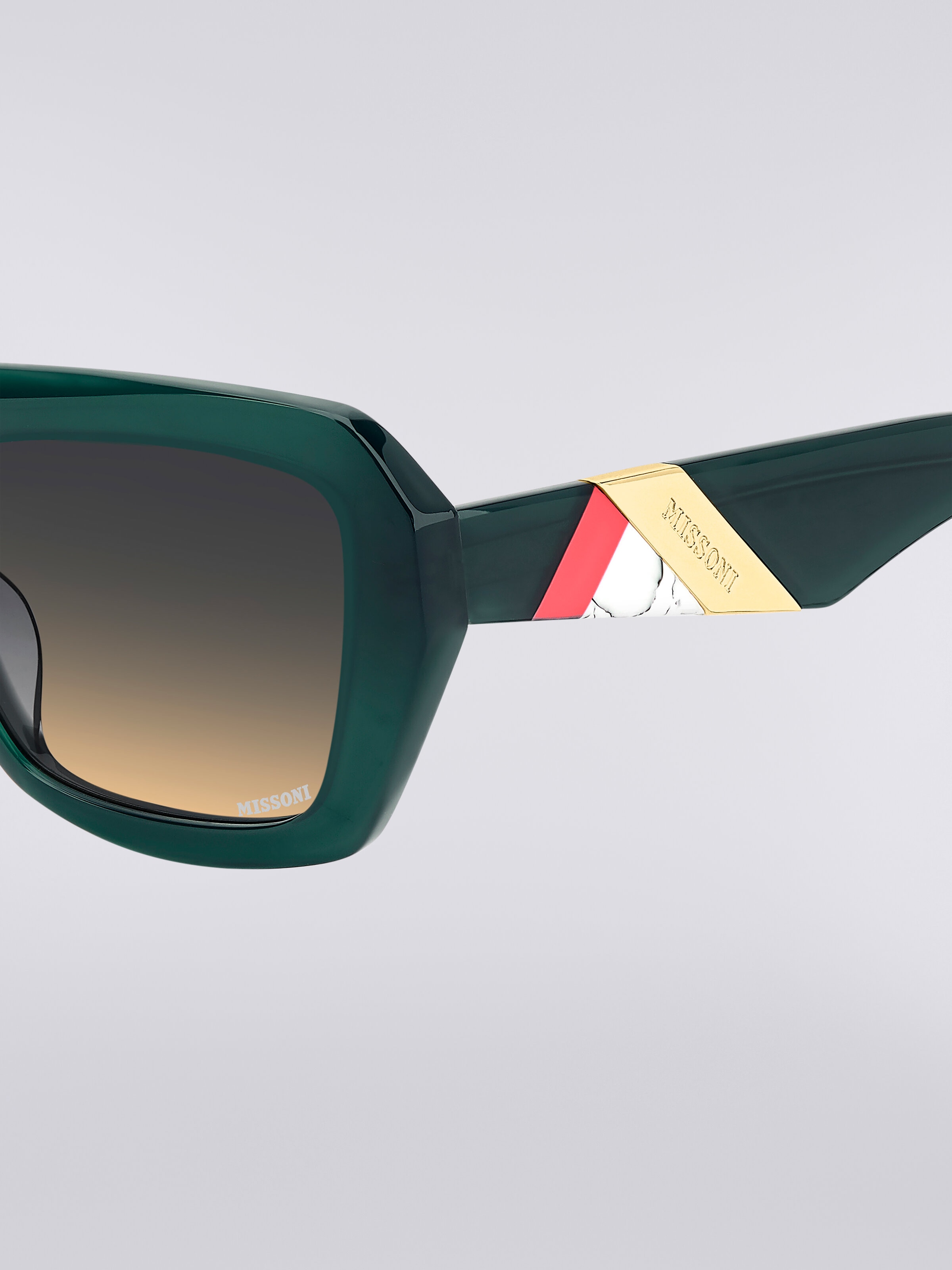 Gafas de sol cuadradas de acetato con cadena de metal, Verde  - 3