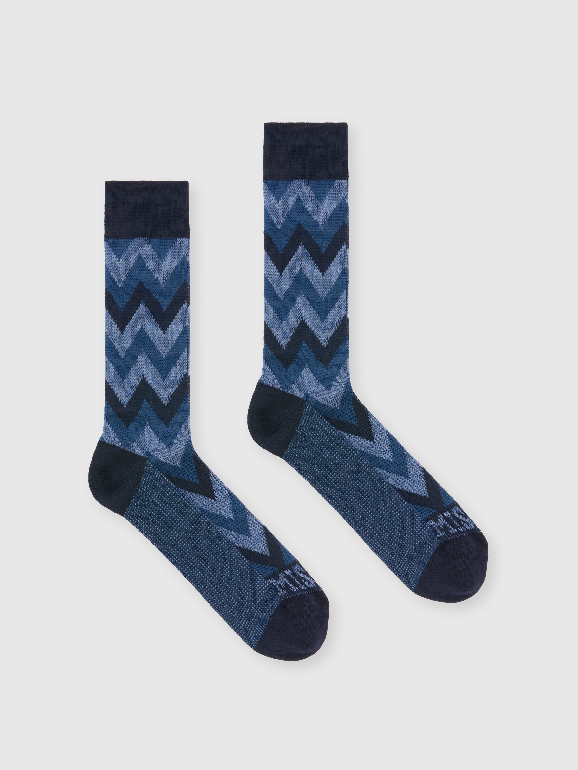 Zig zag cotton blend socks with logo lettering, Multicoloured  - 0