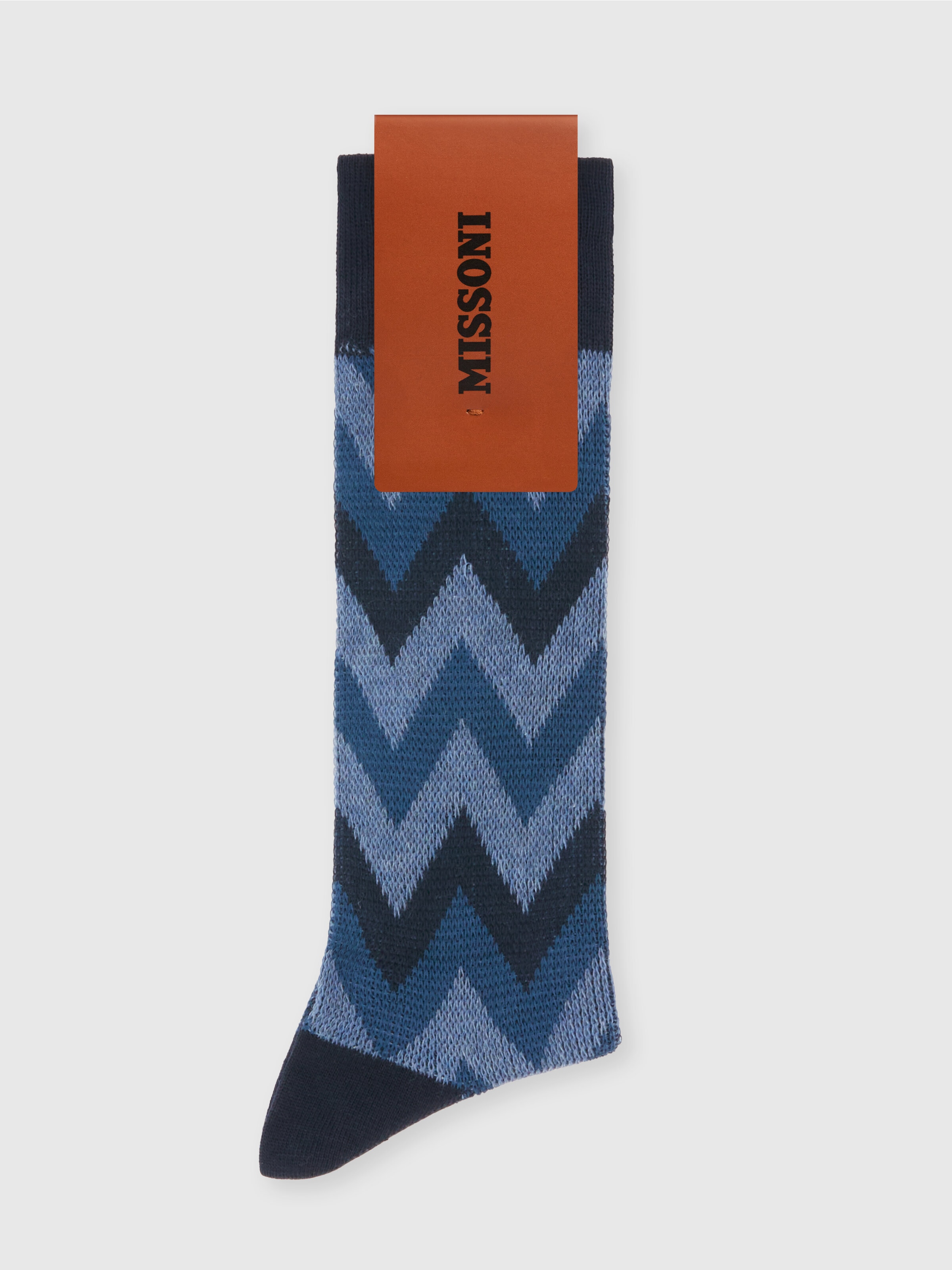 Zig zag cotton blend socks with logo lettering, Multicoloured  - 1