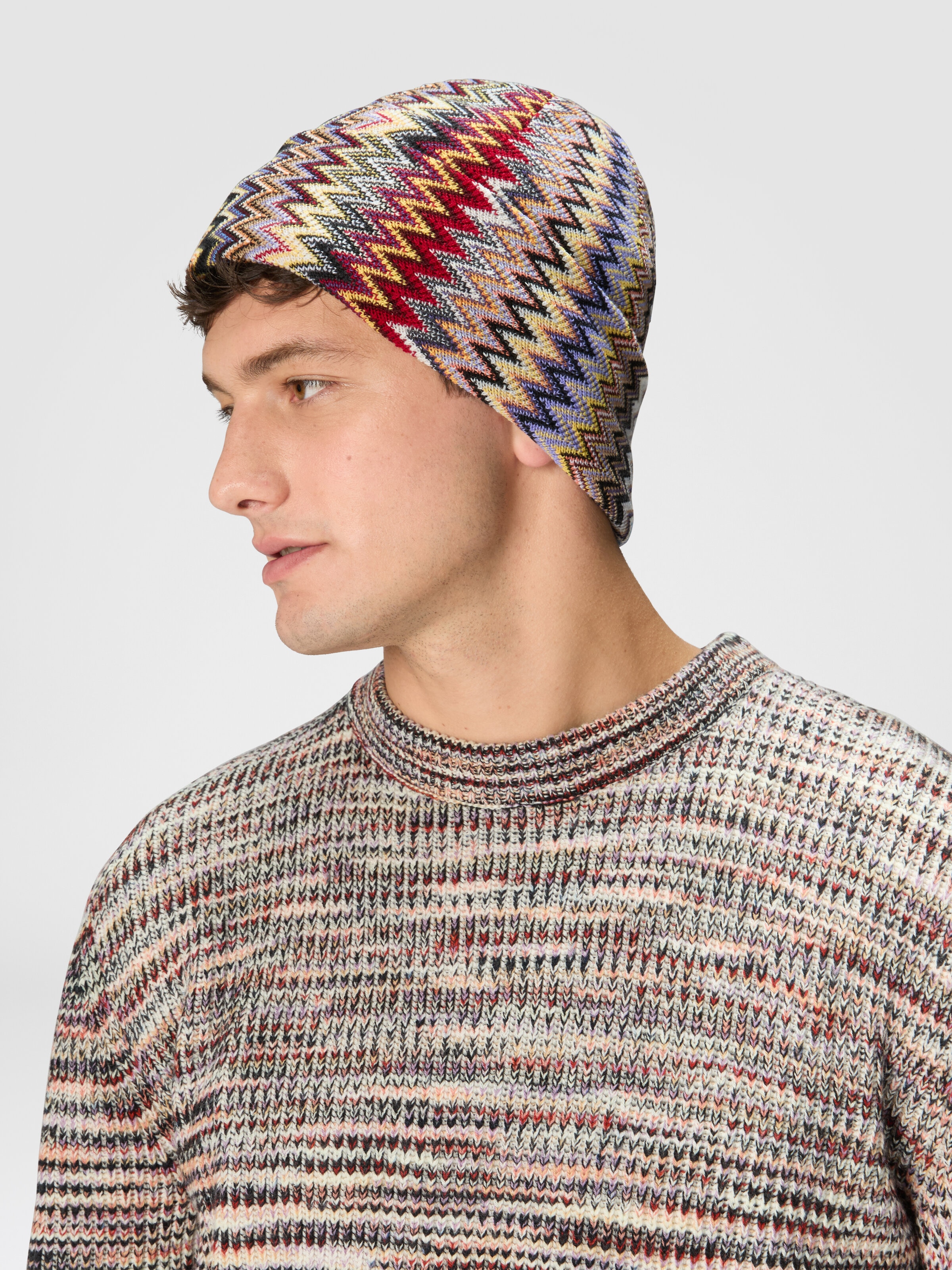Wool beanie with vertical zigzags, Multicoloured  - 2