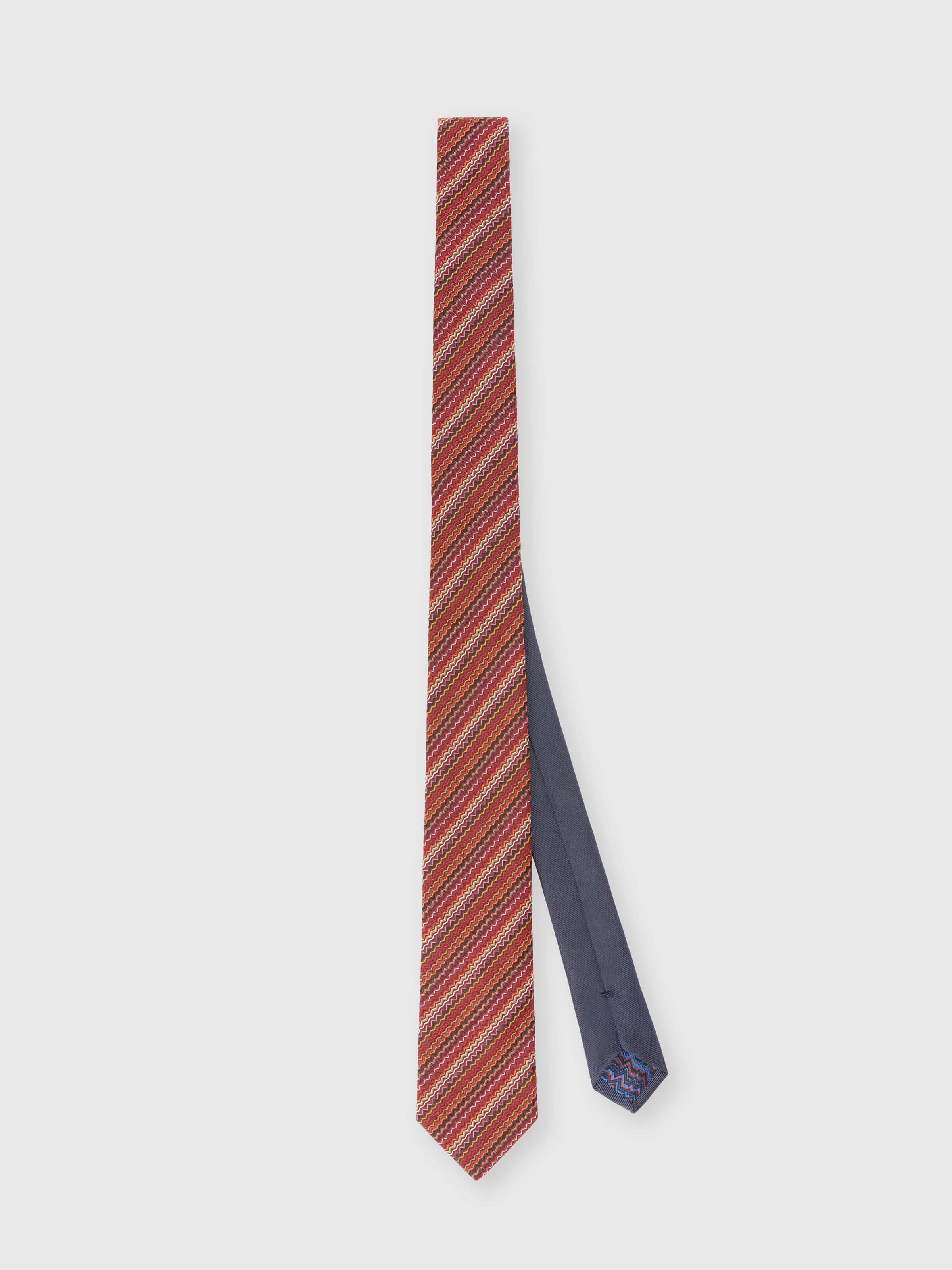 Silk tie with zig zag pattern, Multicoloured  - 0