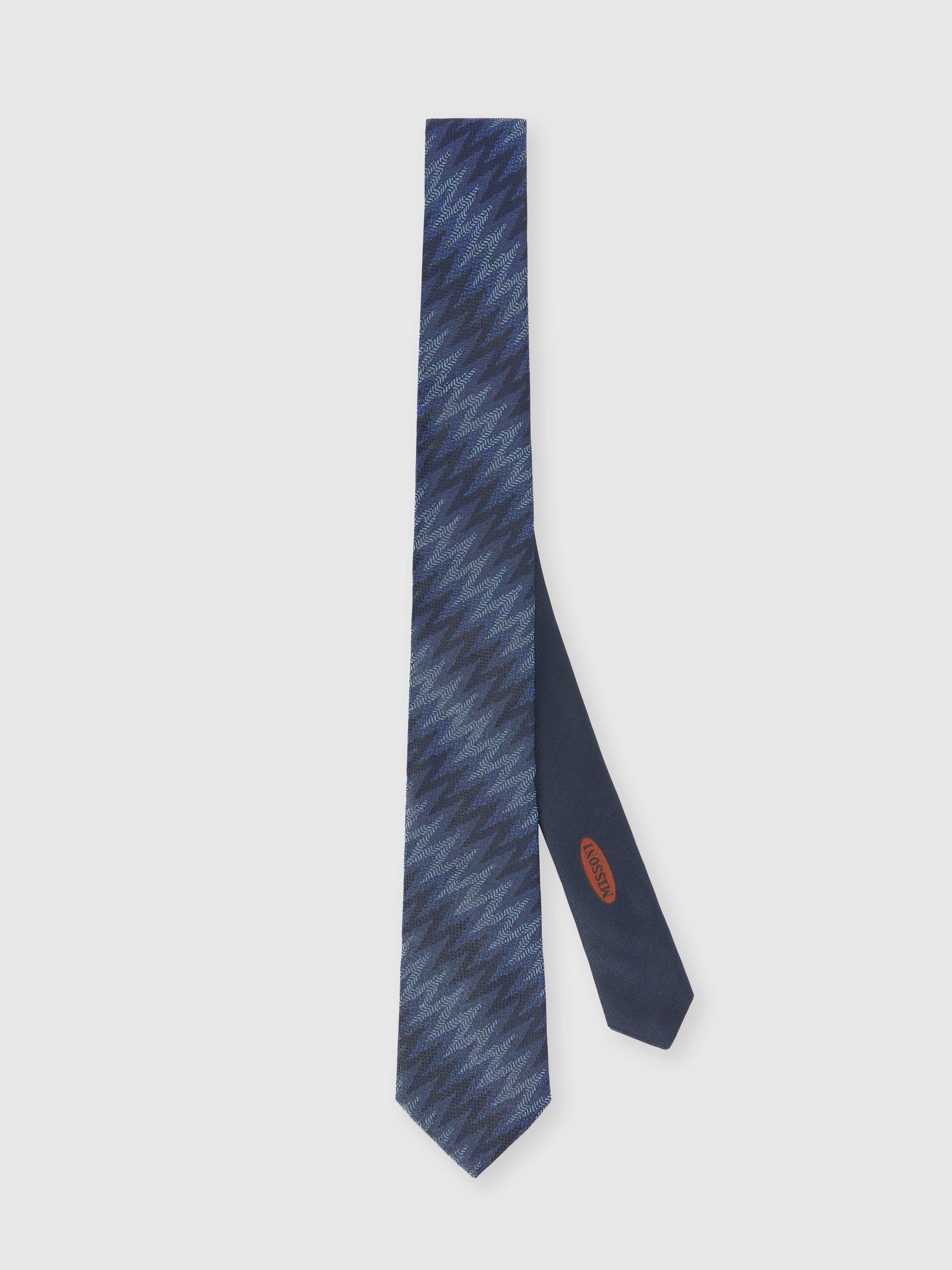 Silk tie with elongated zigzag, Multicoloured  - 0
