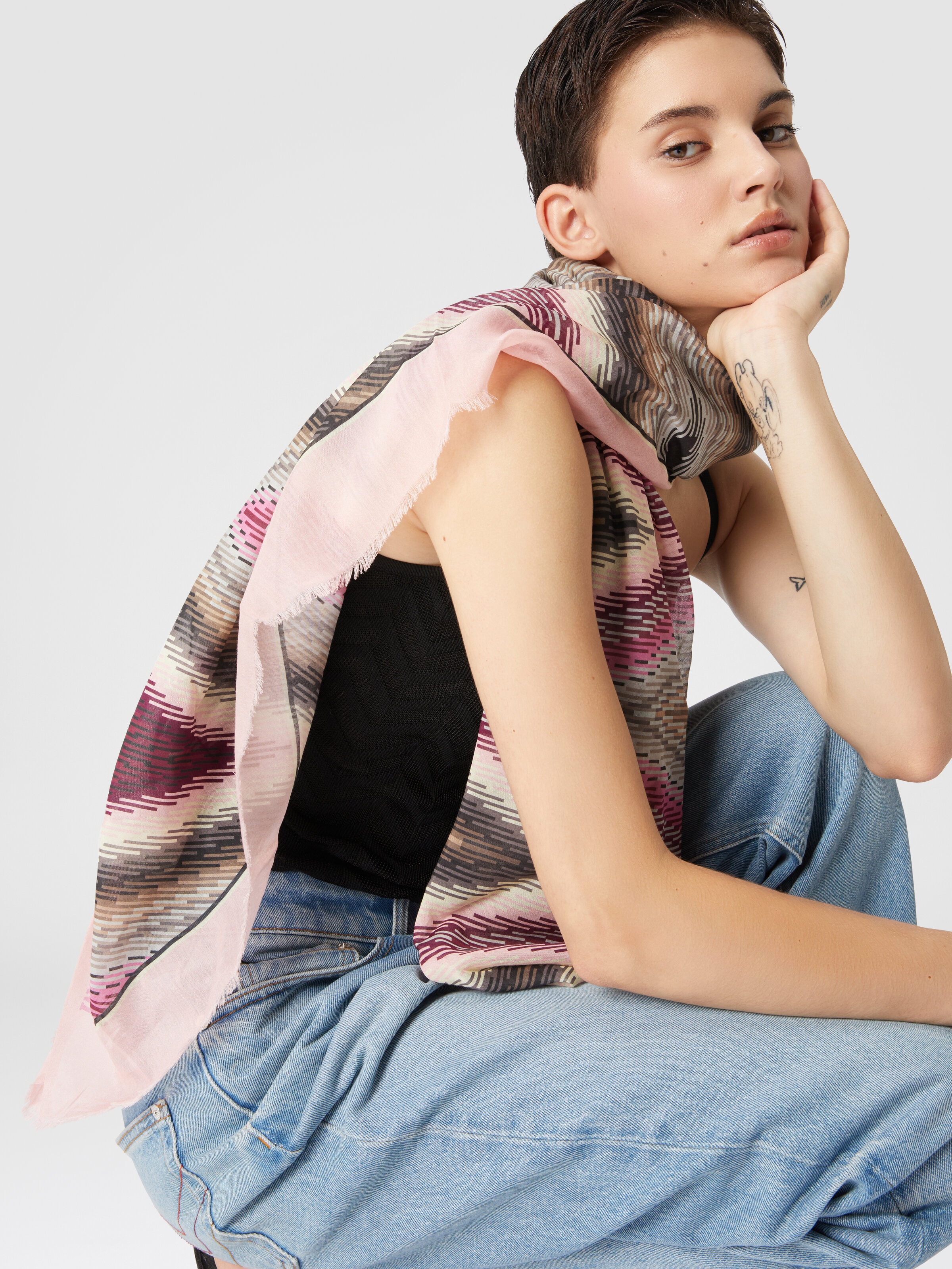 Cotton and silk shawl, Multicoloured  - 2
