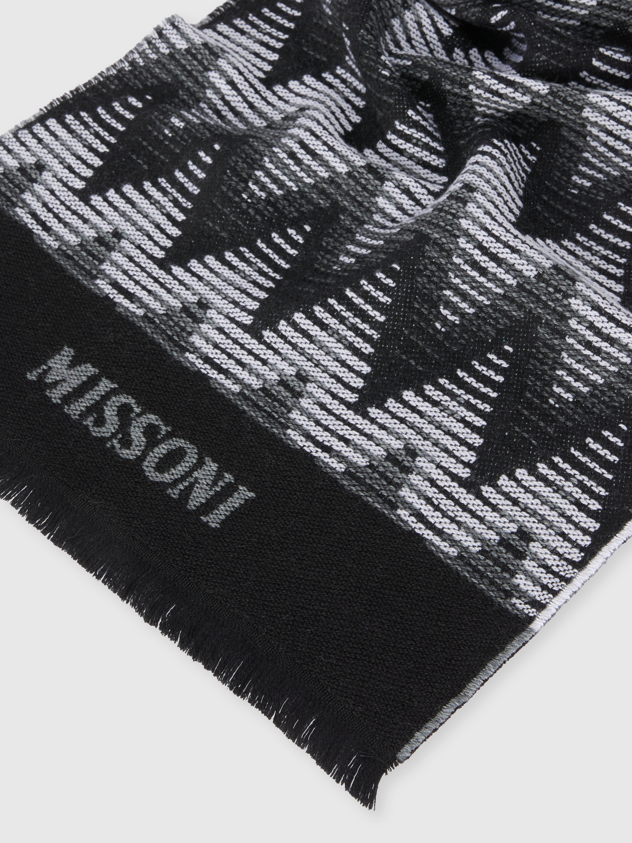 Zig zag wool scarf with logo, Multicoloured  - 1