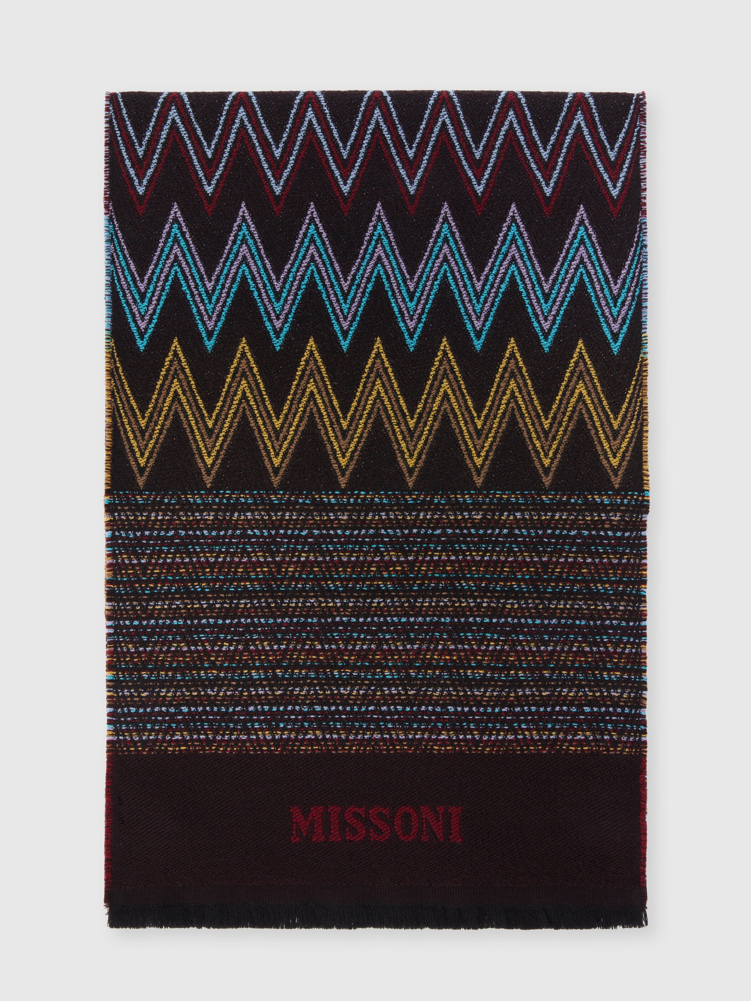 Multi-knit wool shawl with logo, Multicoloured  - 0