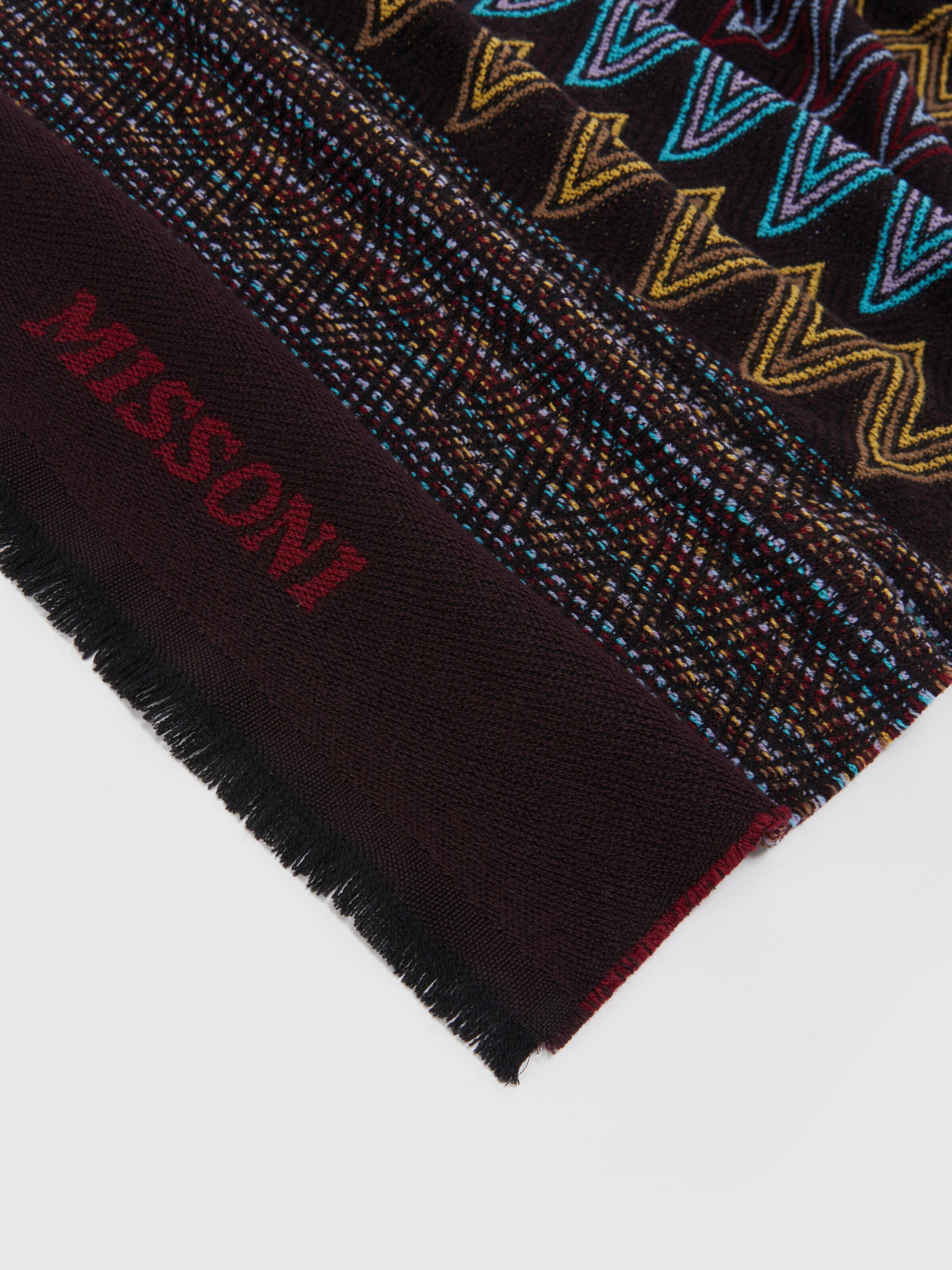 Multi-knit wool shawl with logo, Multicoloured  - 1