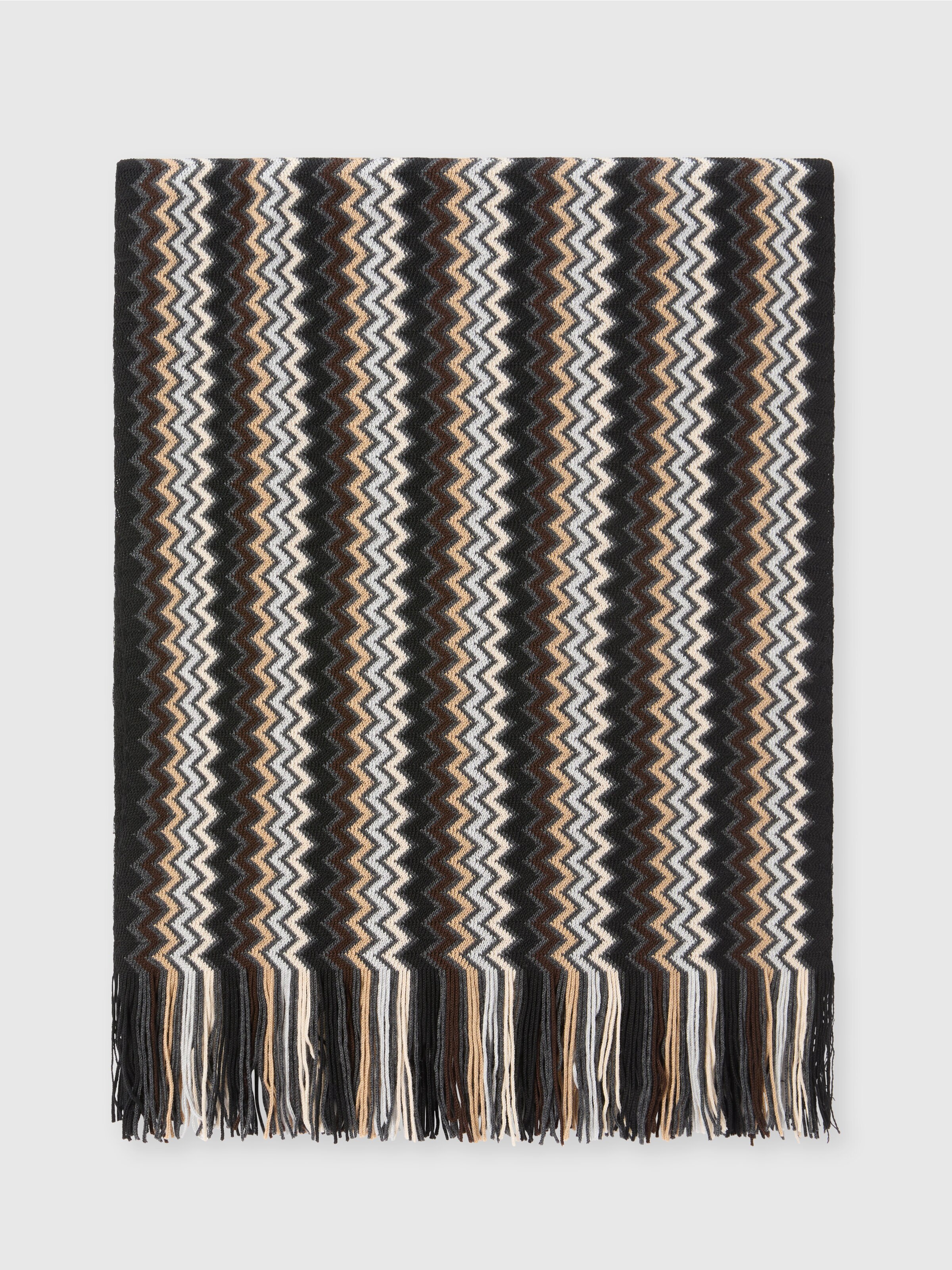 Zig zag wool shawl with fringes, Multicoloured  - 0