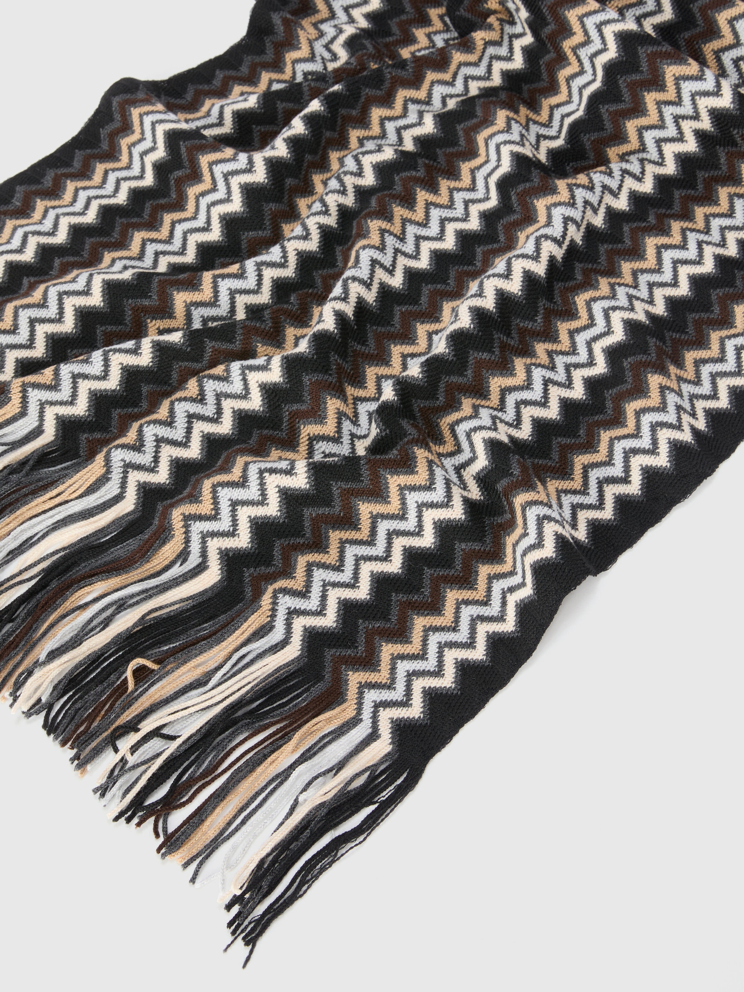 Zig zag wool shawl with fringes, Multicoloured  - 1