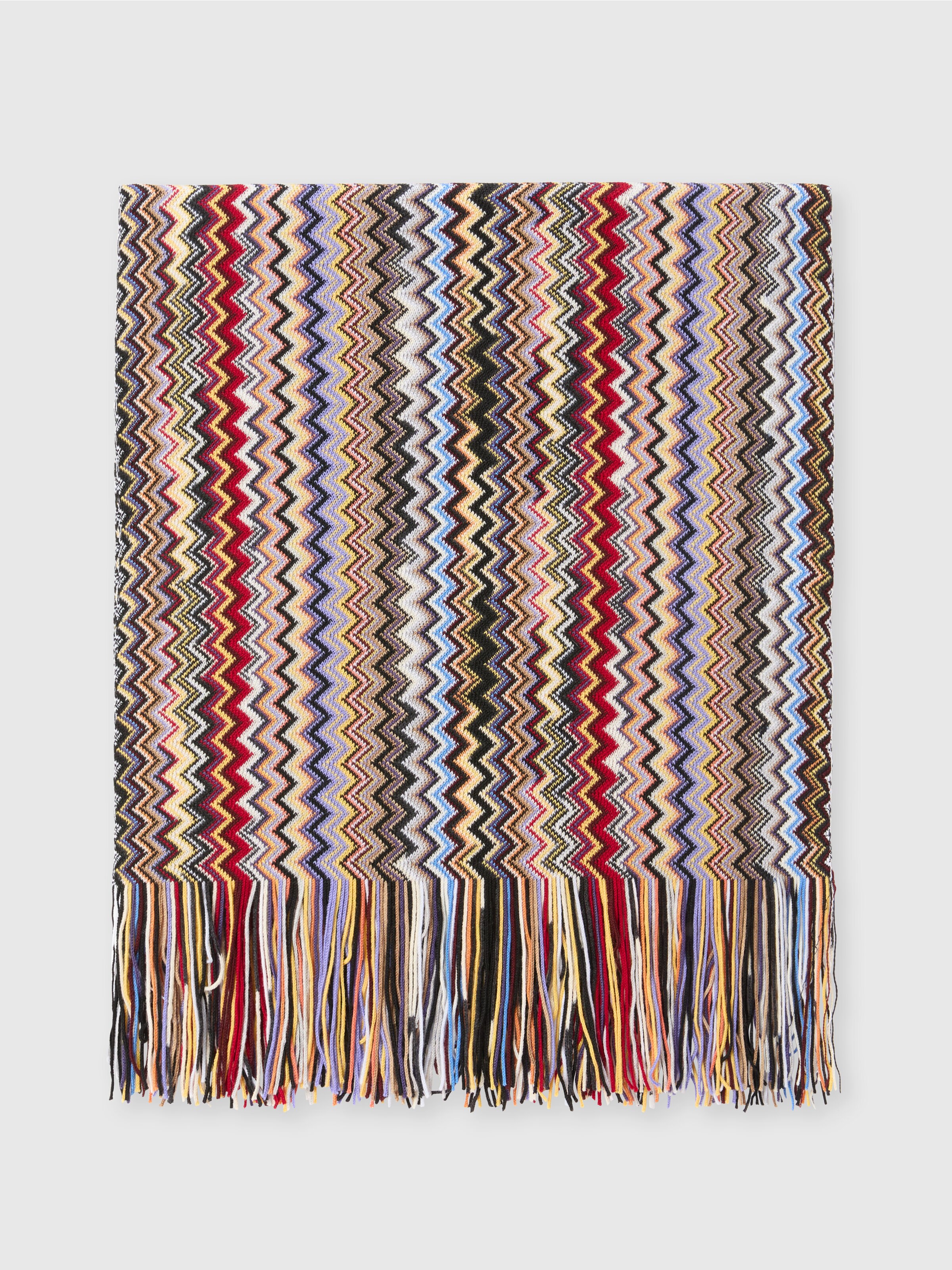 Slub knit shawl with fringes, Multicoloured  - 0
