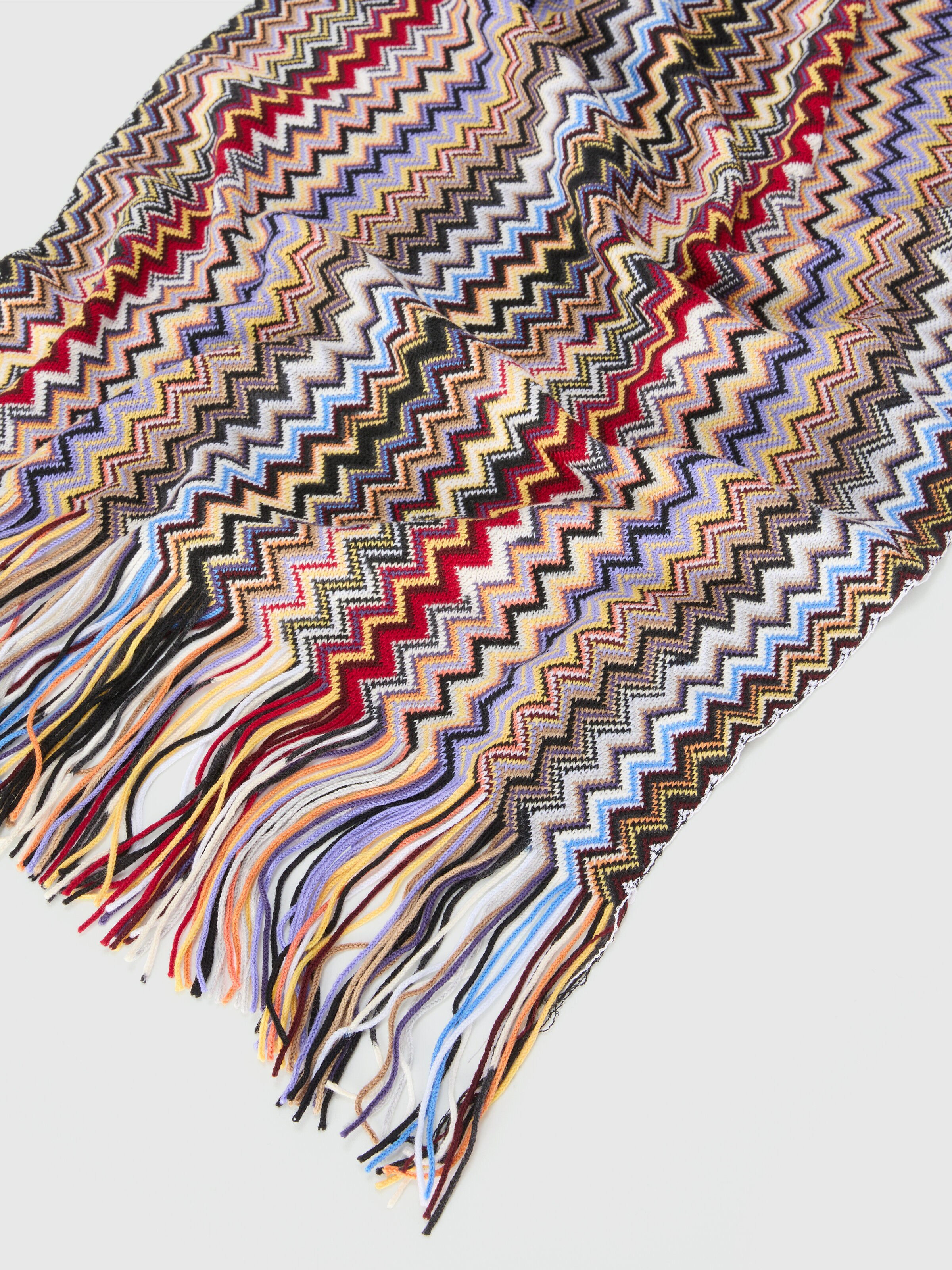 Slub knit shawl with fringes, Multicoloured  - 1